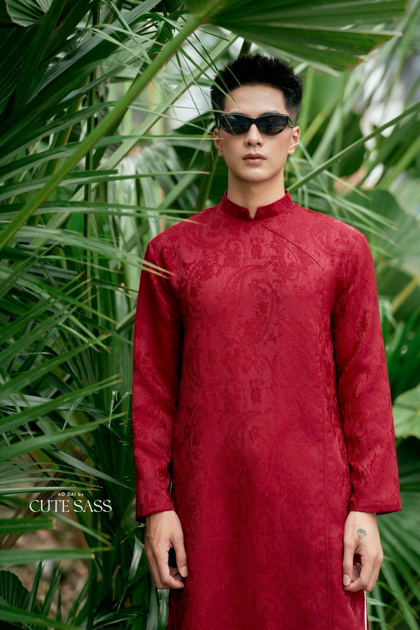 Red Gam Ao Dai Top | Pre-made Traditional Vietnamese Ao Dai| Lunar New Year | Ao Dai for Dad, Boy|Ao Dai Tet|