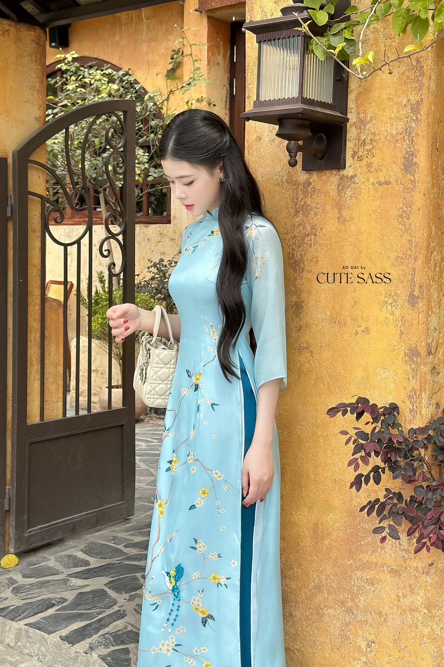 Blue Sparkle Spring Ao Dai Set| Pre-made Traditional Vietnamese Ao Dai|Ao Dai with Pants|Lunar New Year|Ao Dai Cach Tan|