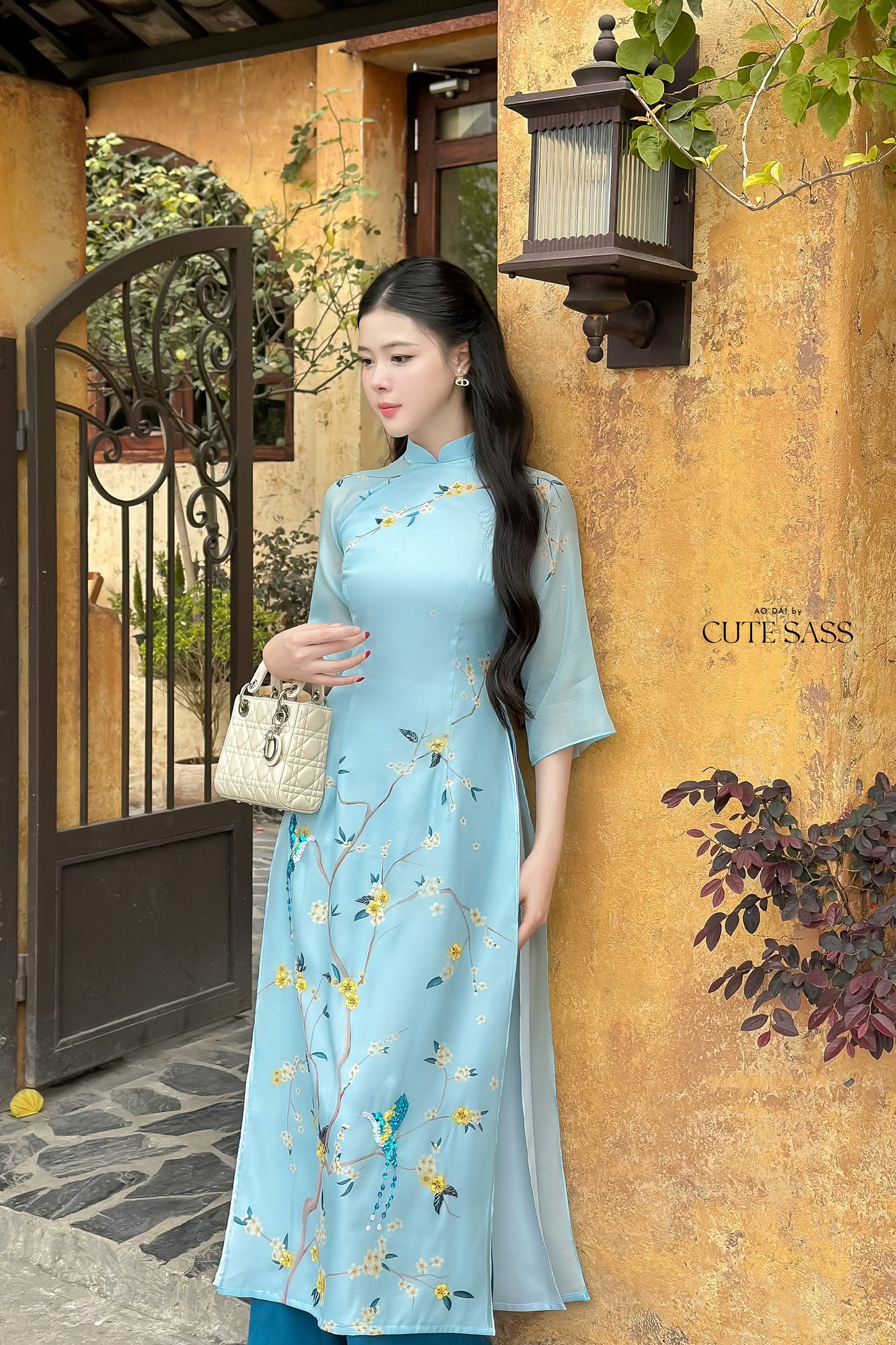 Blue Sparkle Spring Ao Dai Set| Pre-made Traditional Vietnamese Ao Dai|Ao Dai with Pants|Lunar New Year|Ao Dai Cach Tan|