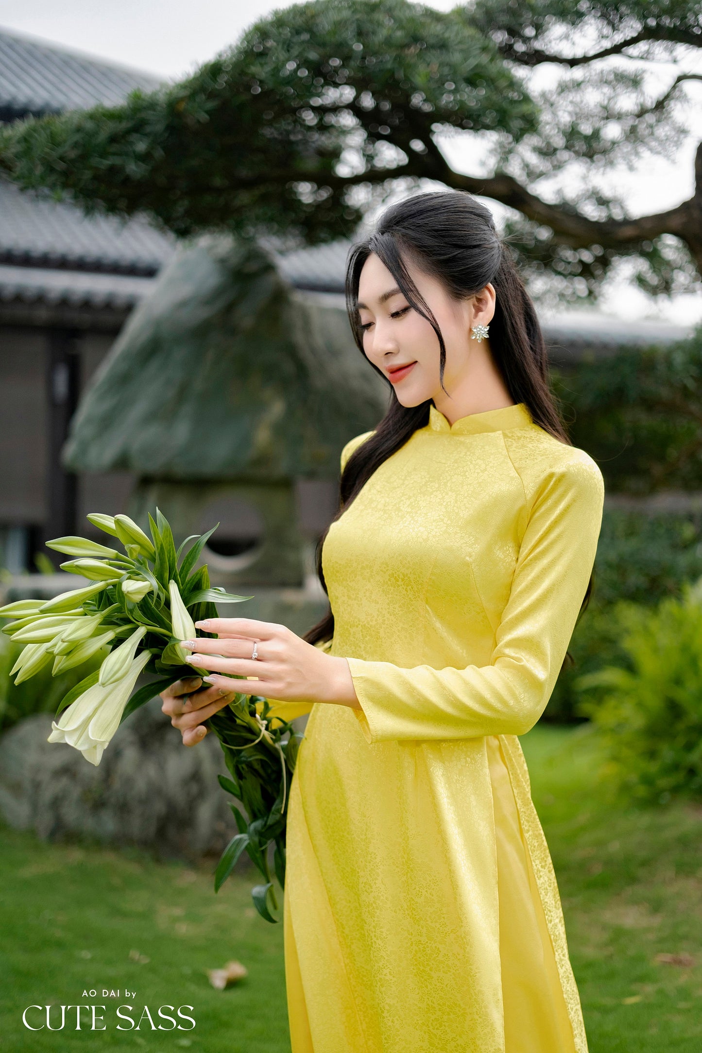 Yellow Traditional Gấm Ao Dai Set
