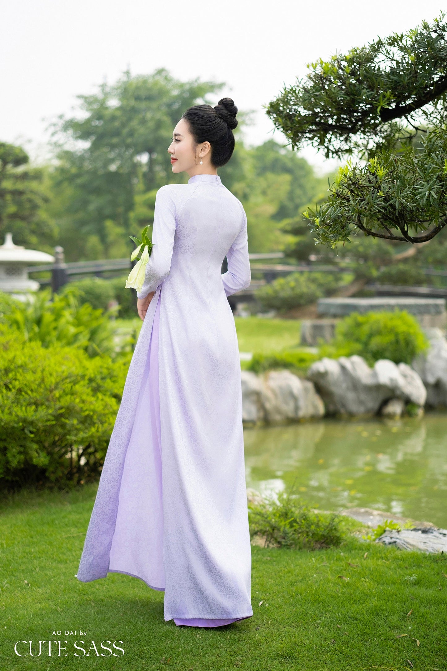 Purple Traditional Gấm Ao Dai Top Only, NO PANTS