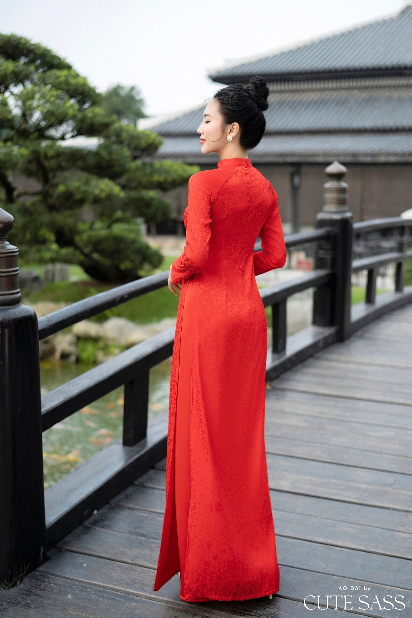 Red Traditional Gấm Ao Dai Set | Pre-made Traditional Vietnamese Ao Dai | Lunar New Year| Ao Dai Cuoi|Women Ao Dai with Pants|
