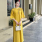 Shifted Embroidery Yellow Ao Dai Set |Pre-made Vietnamese Ao Dai|Women Ao Dai with Pants |Lunar New Year| Ao Dai Truyen Thong|