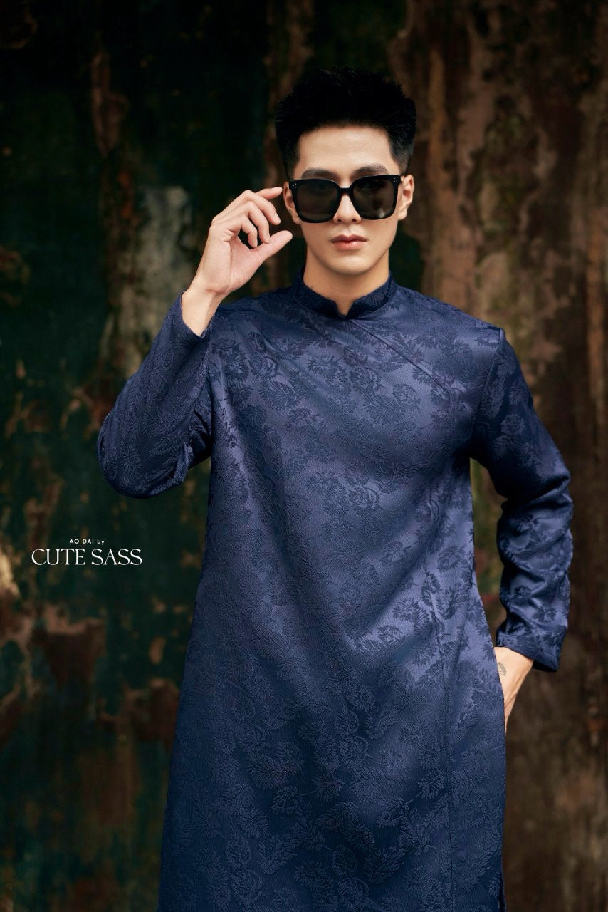 Men Dark Blue Gam Ao Dai Top | Pre-made Traditional Vietnamese Ao Dai| Lunar New Year | Ao Dai for Dad, Boy|Ao Dai Tet|