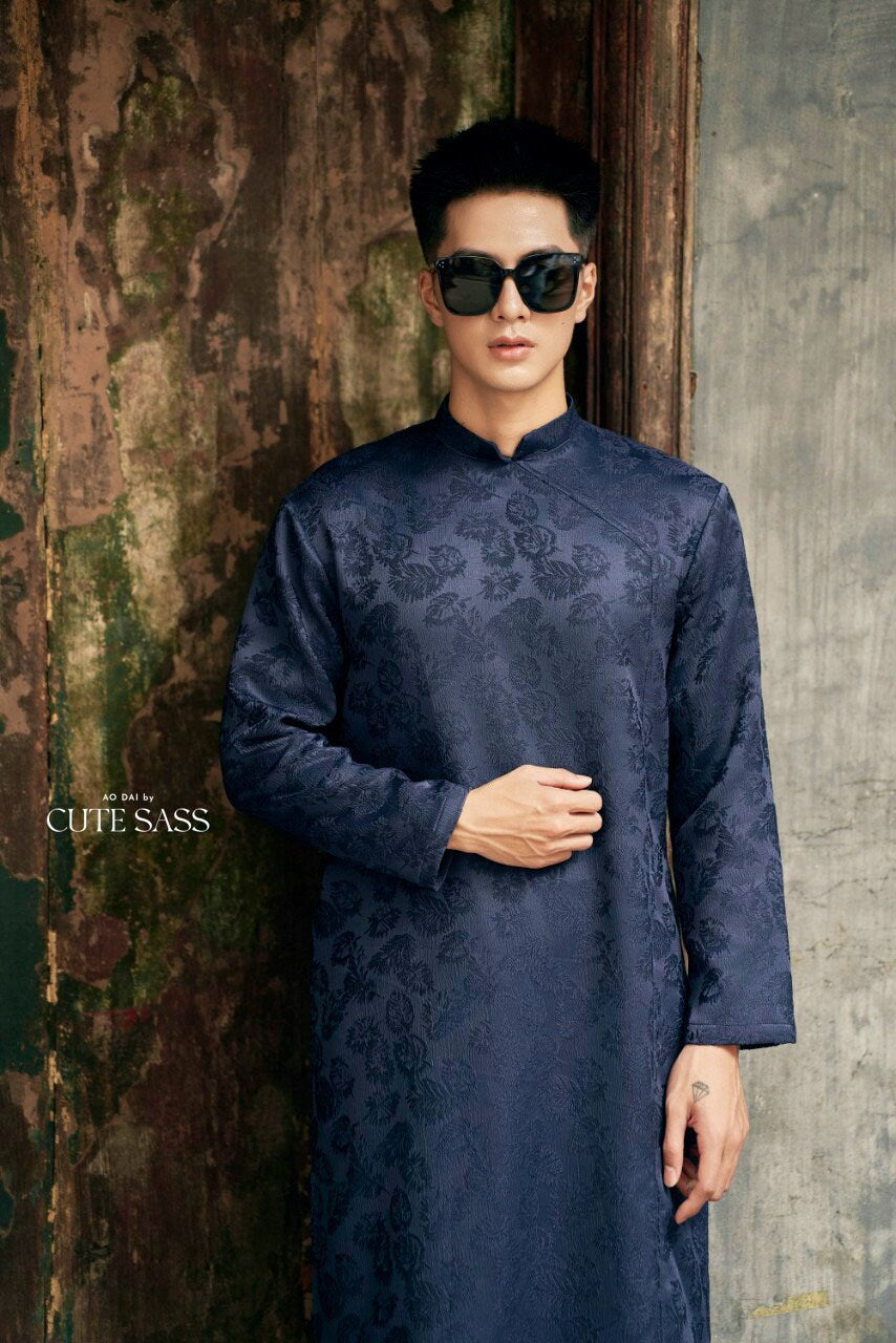 Men Dark Blue Gam Ao Dai Top | Pre-made Traditional Vietnamese Ao Dai| Lunar New Year | Ao Dai for Dad, Boy|Ao Dai Tet|