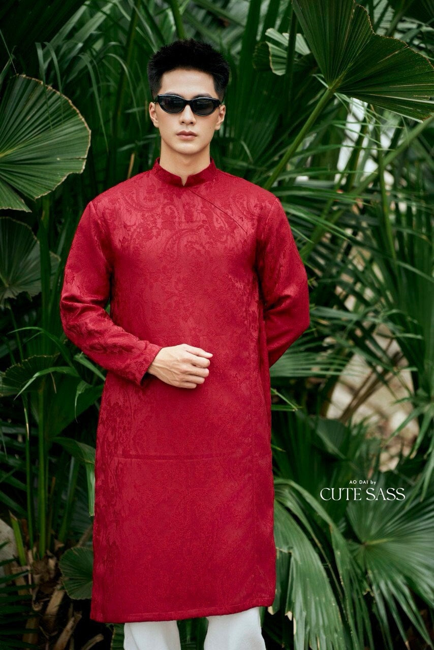 Red Gam Ao Dai Top | Pre-made Traditional Vietnamese Ao Dai| Lunar New Year | Ao Dai for Dad, Boy|Ao Dai Tet|