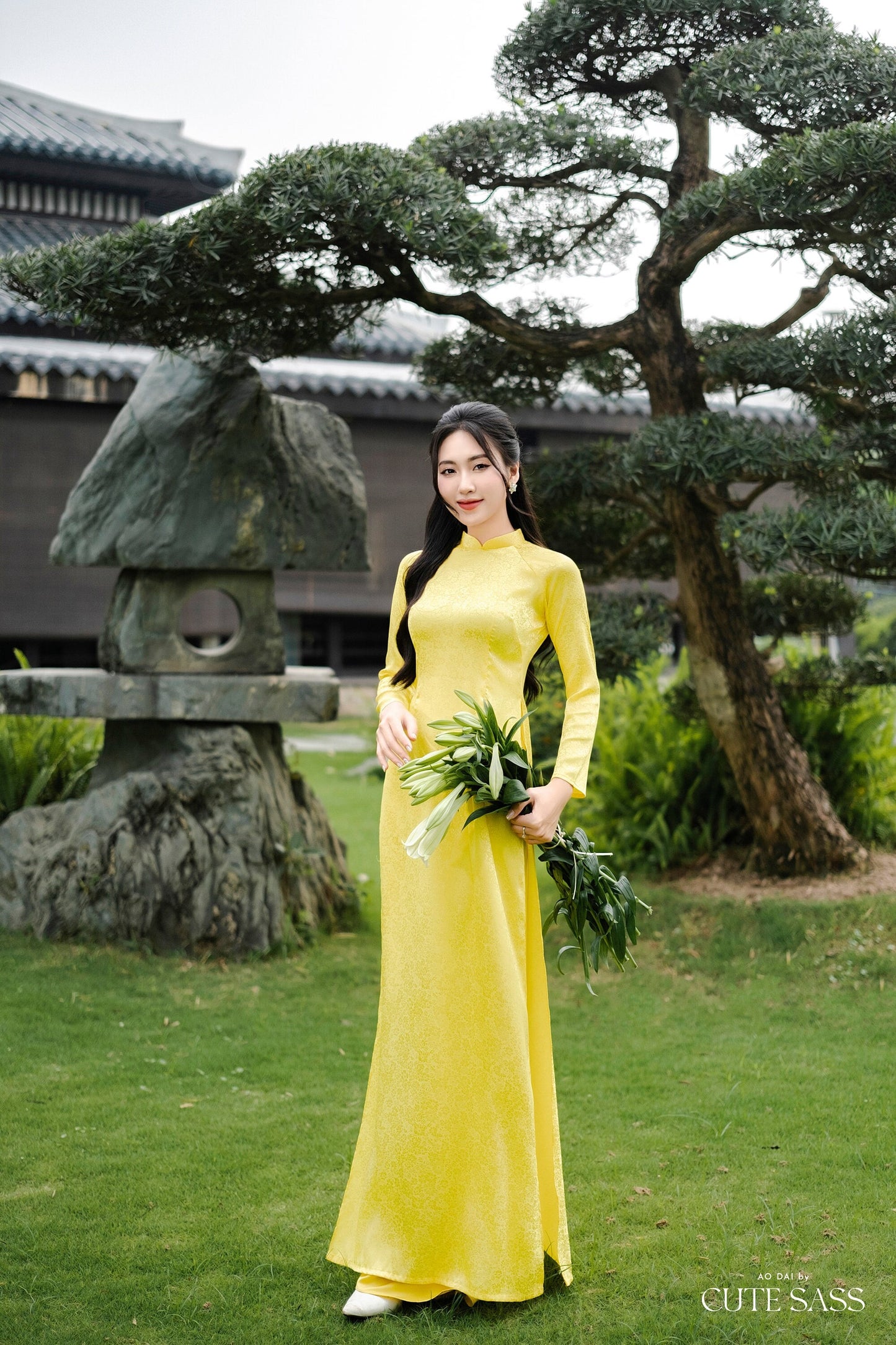 Yellow Traditional Gấm Ao Dai Set