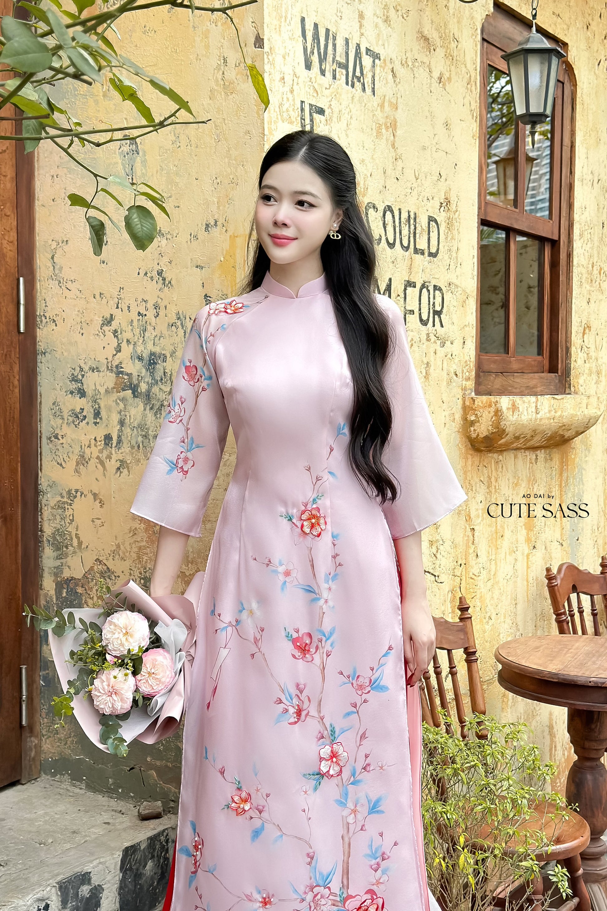 Light Pink Sparkle Spring Ao Dai Set| Pre-made Traditional Vietnamese Ao Dai|Ao Dai with Pants|Lunar New Year|Ao Dai Cach Tan|