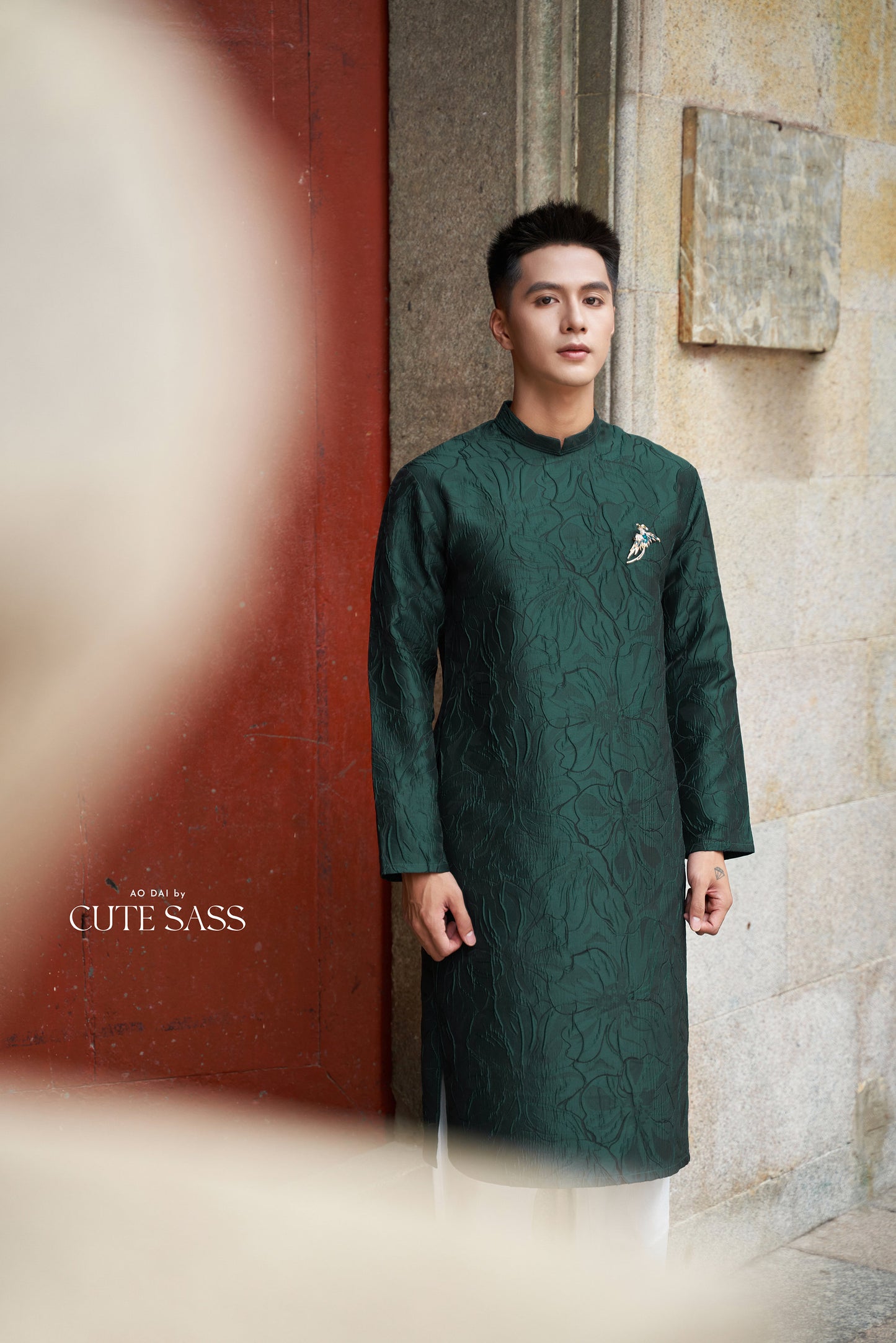 Men Dark Green 3D Muted Gam Ao Dai Top| Pre-made Traditional Vietnamese Ao Dai| Lunar New Year | Ao Dai for Dad, Boy | Ao Dai Tet|