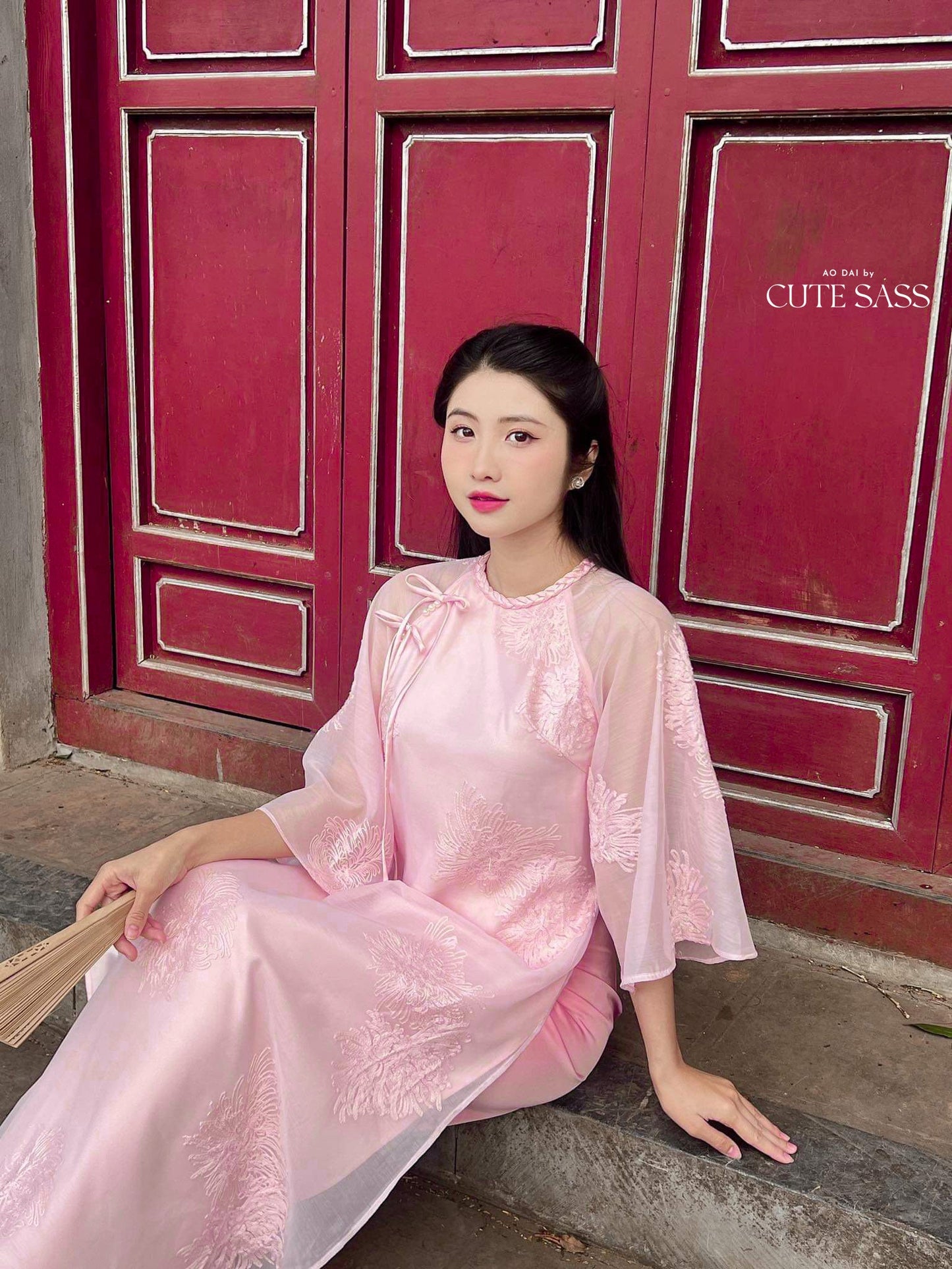 Shifted Chiffon Embroidery Ao Dai Top Only, NO PANTS (5 Colors)