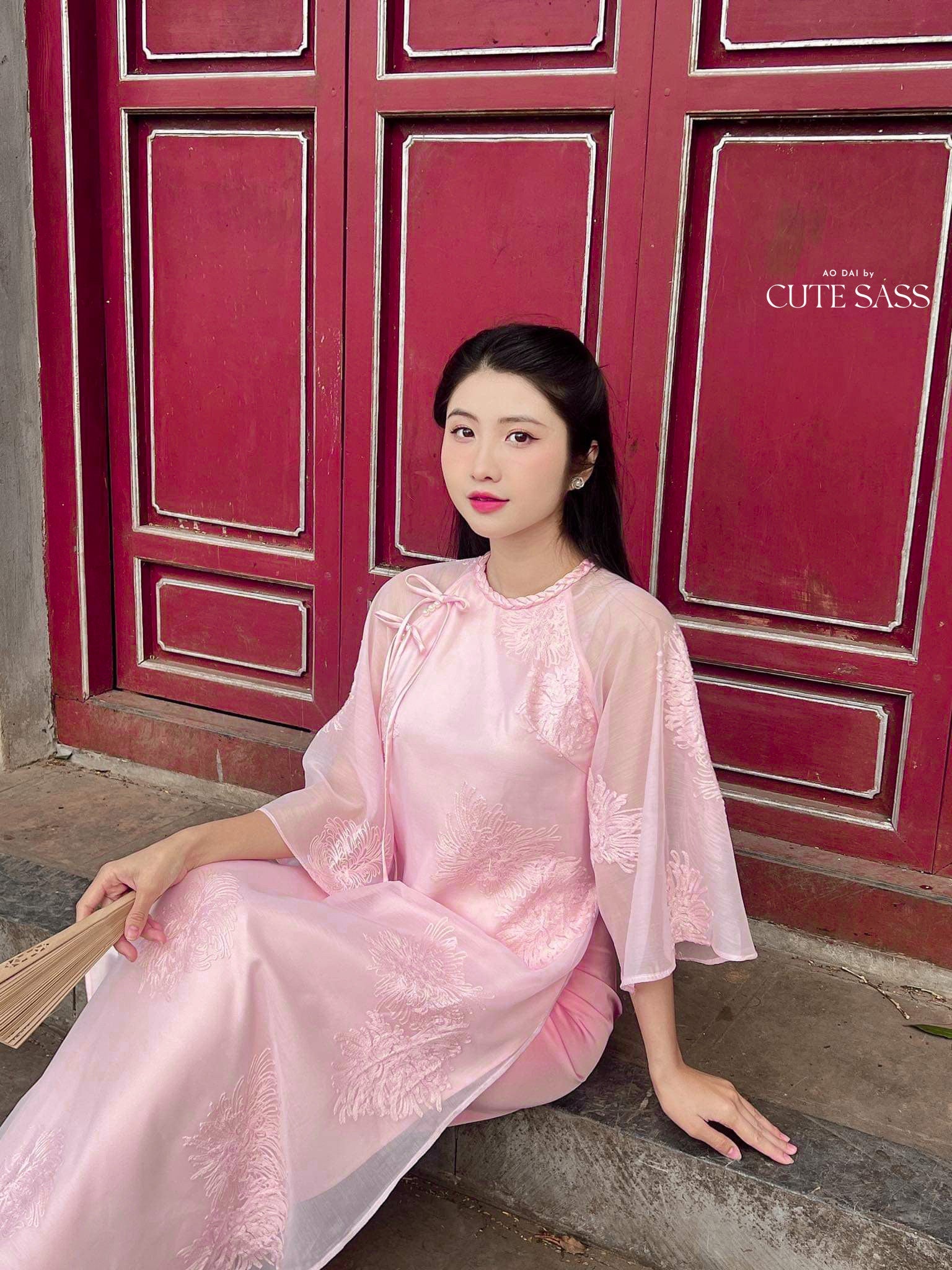Shifted Chiffon Embroidery Ao Dai Top Only, NO PANTS (5 Colors)