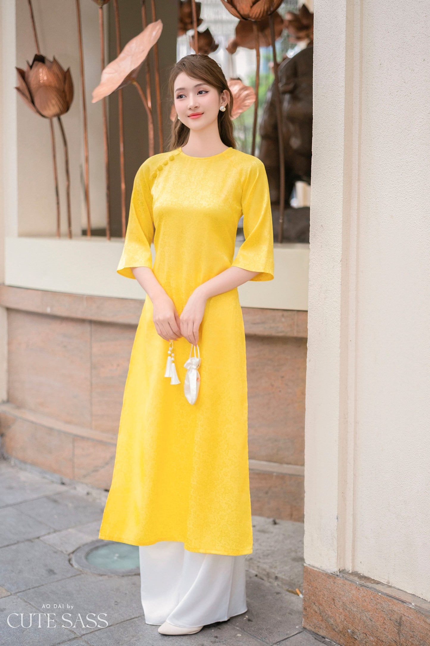 Shifted Yellow Gam Ao Dai Top Only, NO PANTS