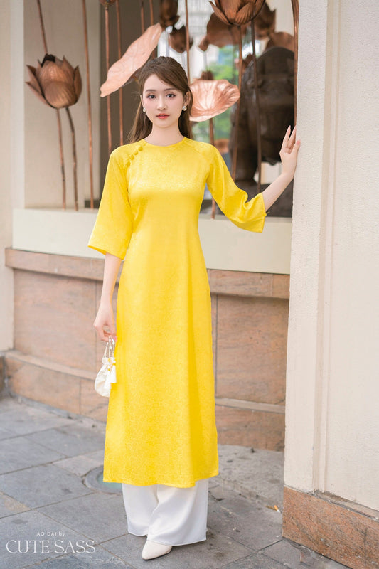 Shifted Yellow Gam Ao Dai Top Only, NO PANTS