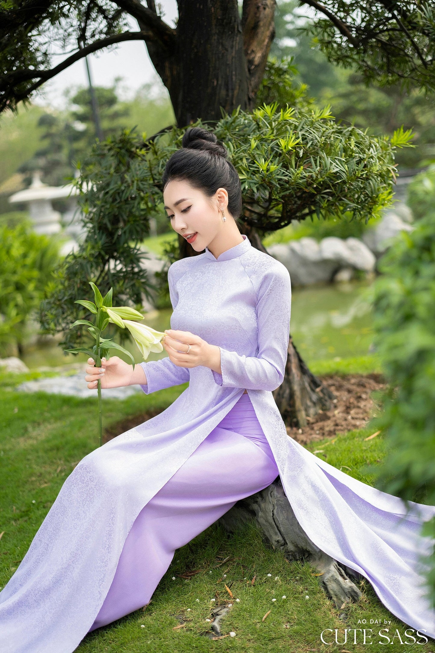 Purple Traditional Gấm Ao Dai Top Only, NO PANTS