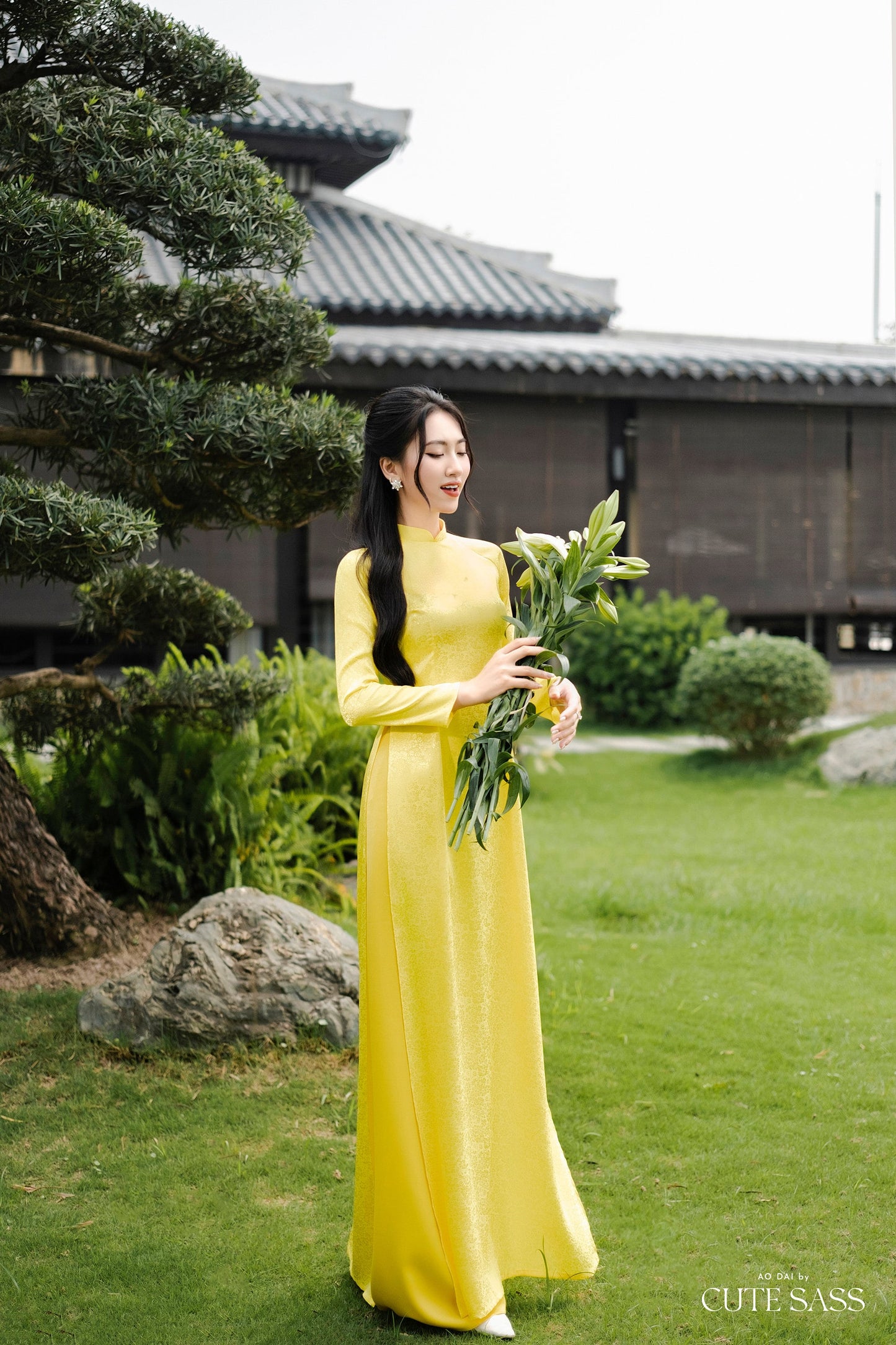 Yellow Traditional Gấm Ao Dai Set