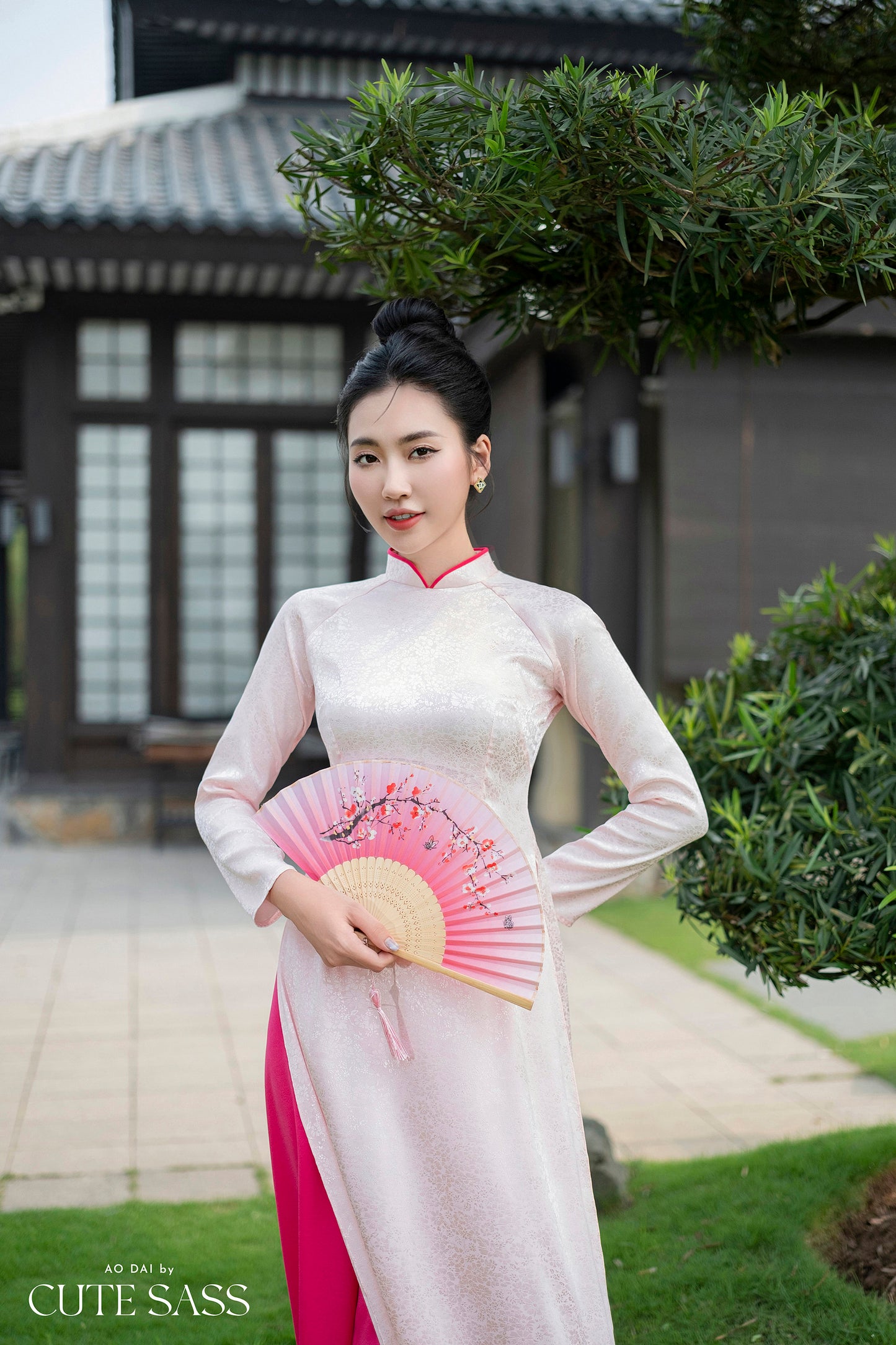 Blush Traditional Gấm Ao Dai Set