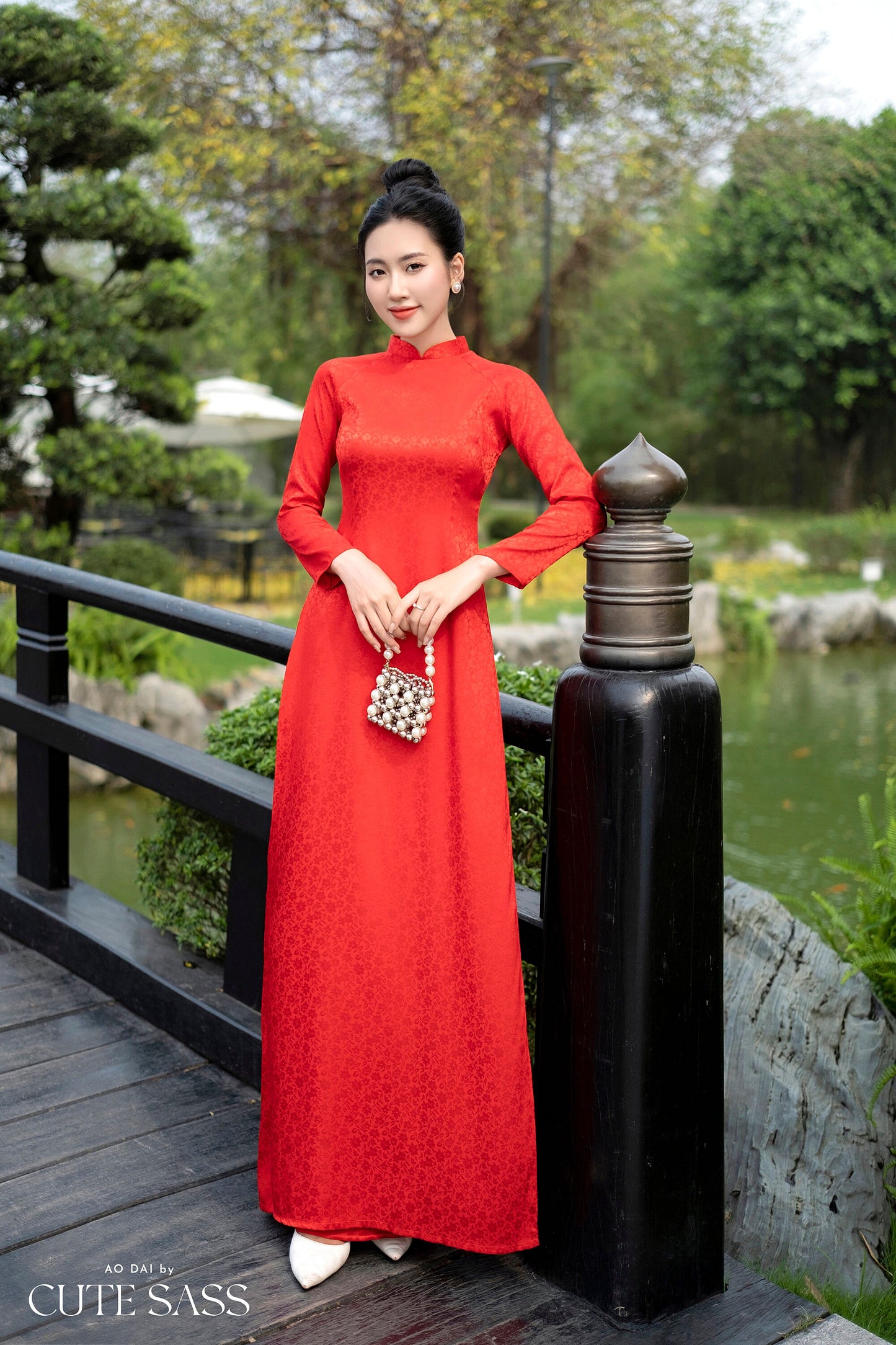 Red Traditional Gấm Ao Dai Set | Pre-made Traditional Vietnamese Ao Dai | Lunar New Year| Ao Dai Cuoi|Women Ao Dai with Pants|