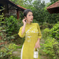 Shifted Lime Gam Embroidery Ao Dai Set | Pre-made Vietnamese Ao Dai| Women Ao Dai | Lunar New Year| Ao Dai Truyen Thong|15D
