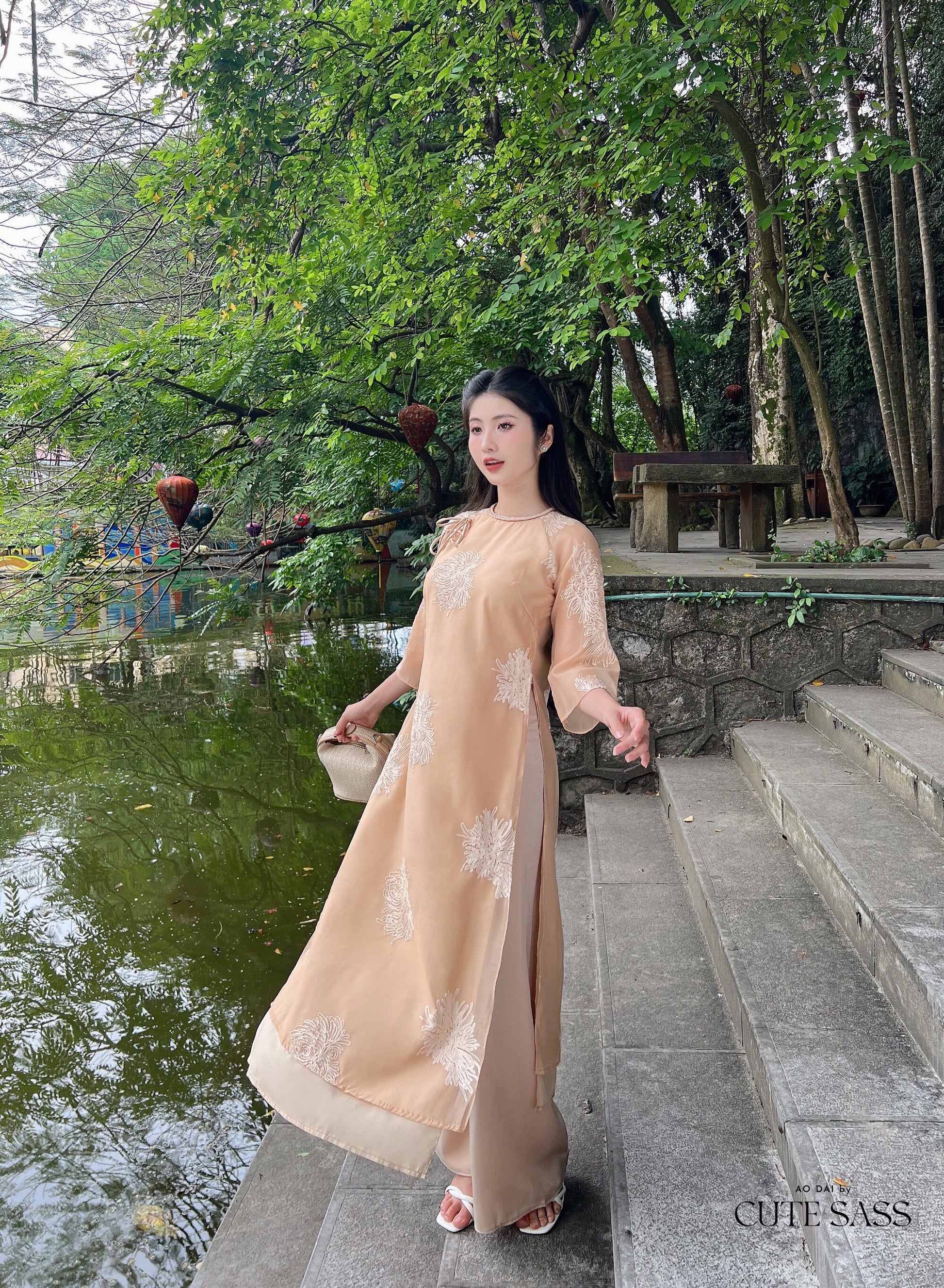 Shifted Chiffon Embroidery Ao Dai Top Only, NO PANTS