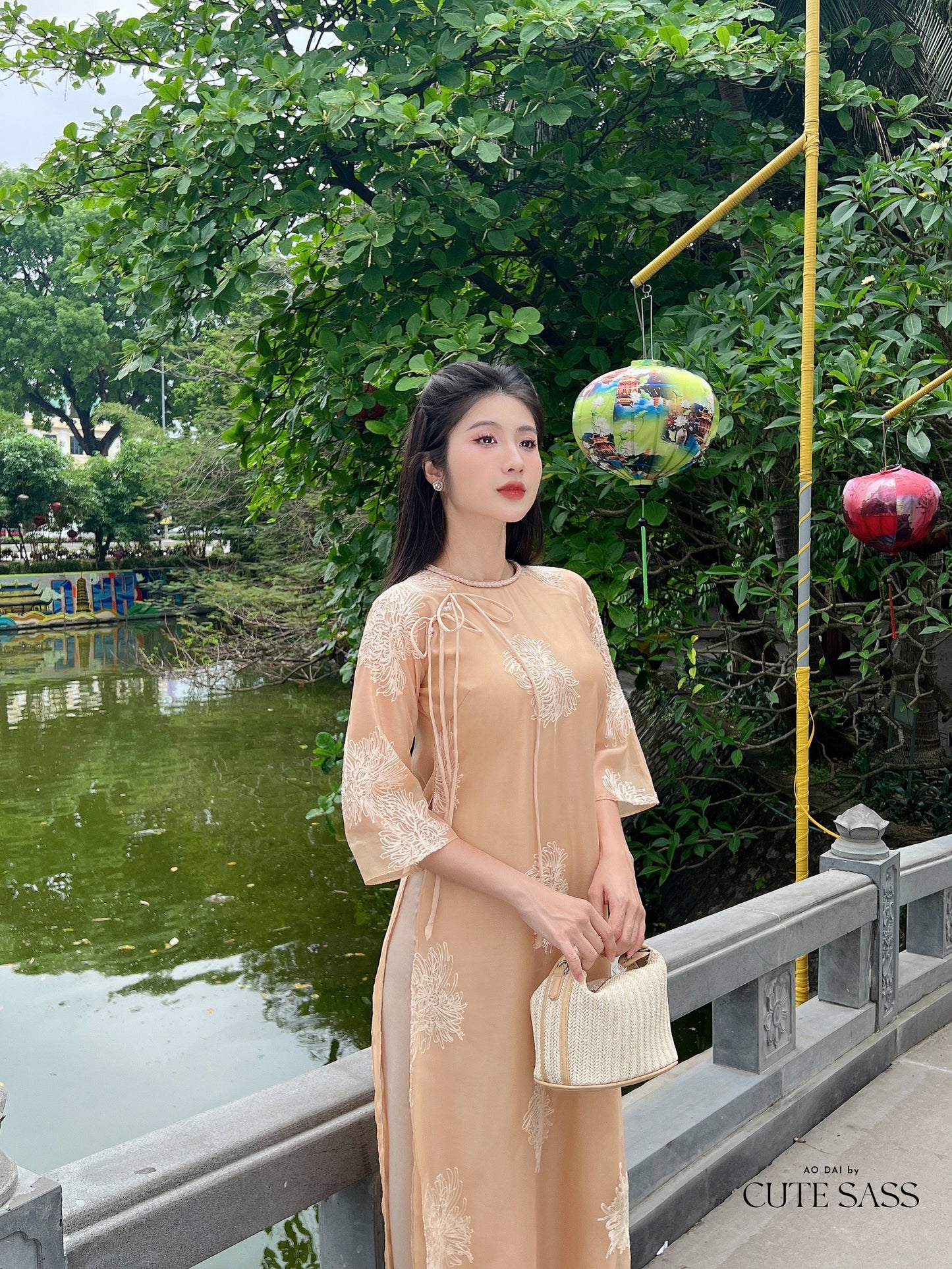 Shifted Chiffon Embroidery Ao Dai Top Only, NO PANTS