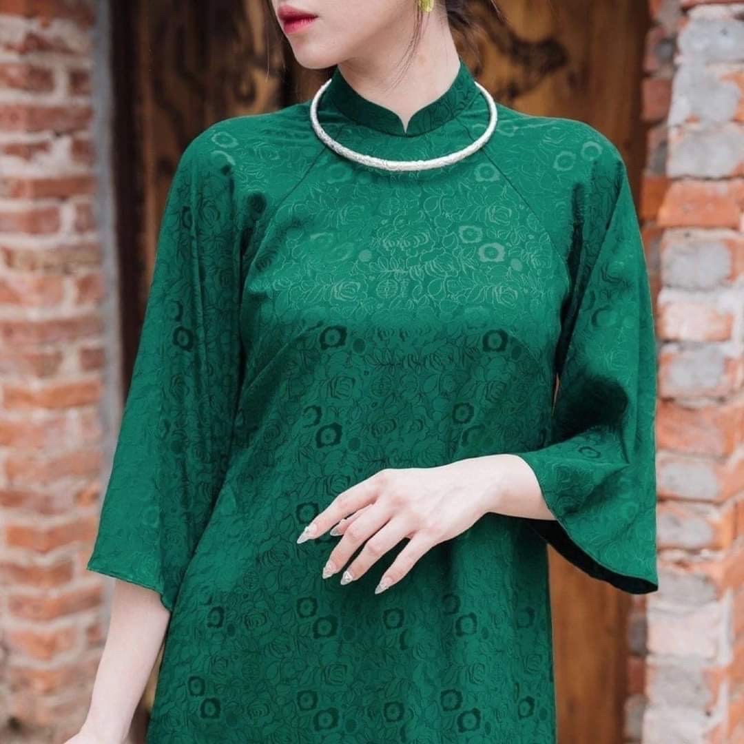 Shifted Green Gam Ao Dai Top Only, NO PANTS