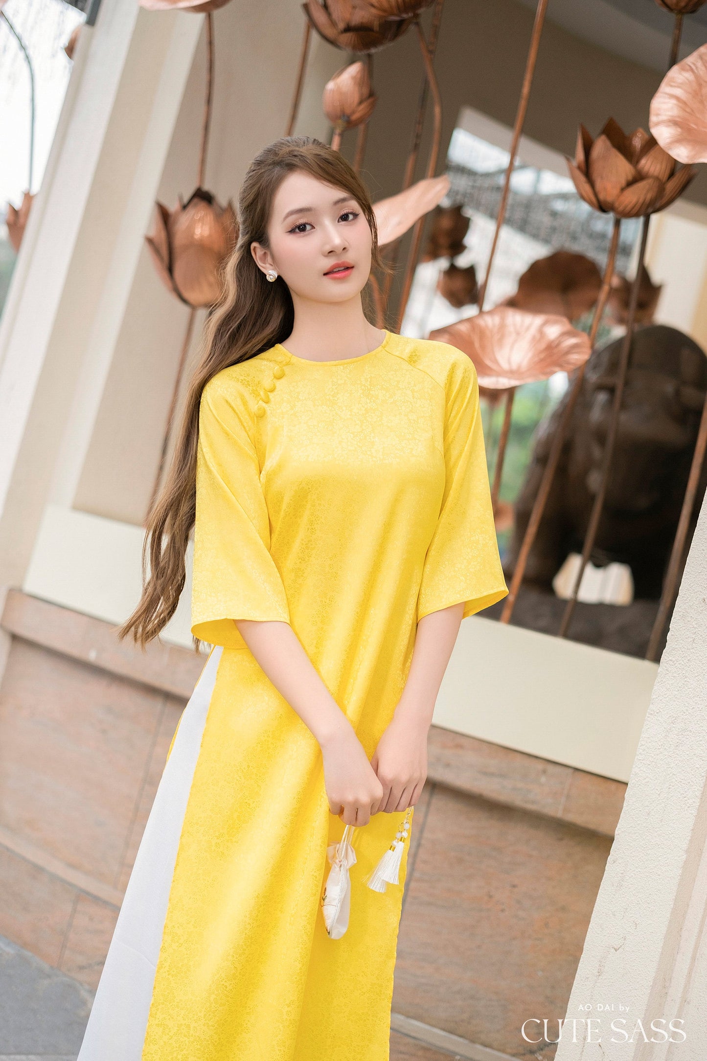 Shifted Yellow Gam Ao Dai Top Only, NO PANTS