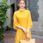 Yellow Embroidery Chiffon Ao Dai Set |Pre-made Modernized Vietnamese Ao Dai