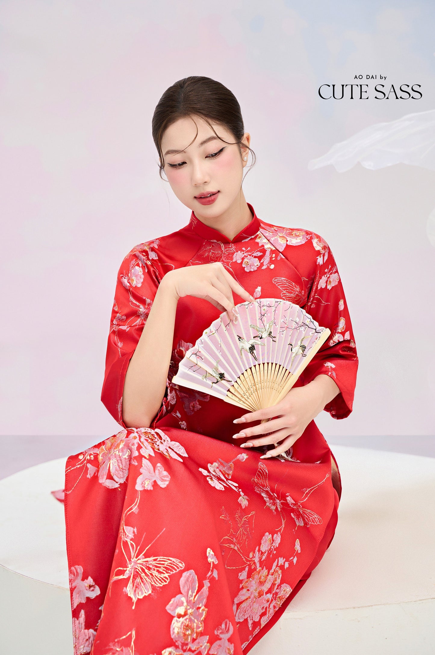 Red and Gold Butterfly Garden Shifted Ao Dai Set |Pre-made Modernized Vietnamese Ao Dai| Lunar New Year| Ao Dai Truyen Thong| 1-2D