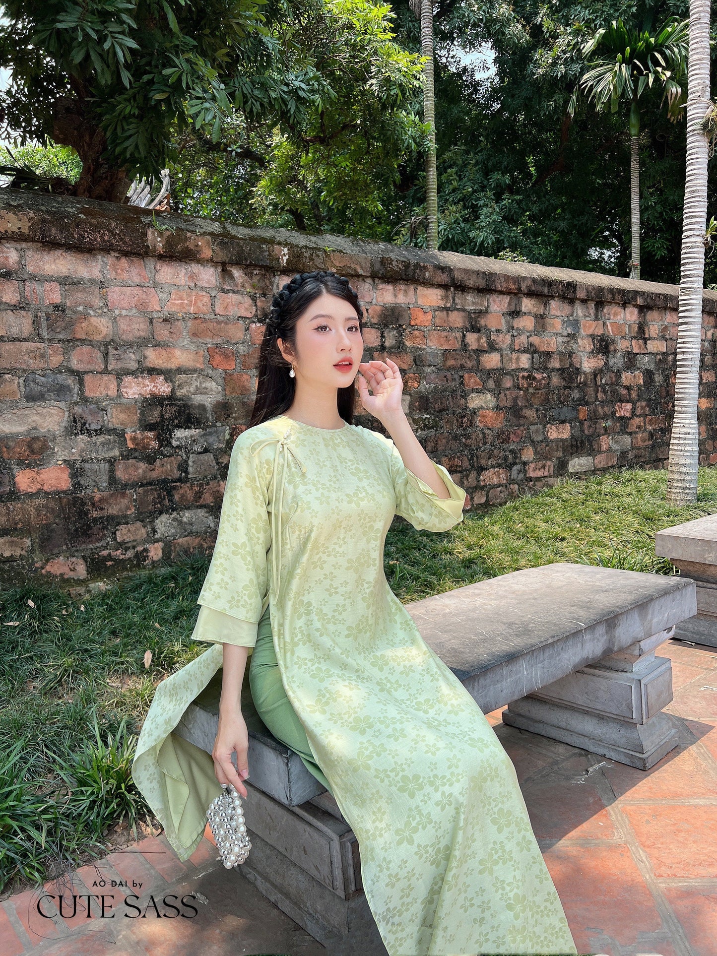 Shifted Daisy Chiffon Ao Dai Top Only, NO PANTS (3 Colors)