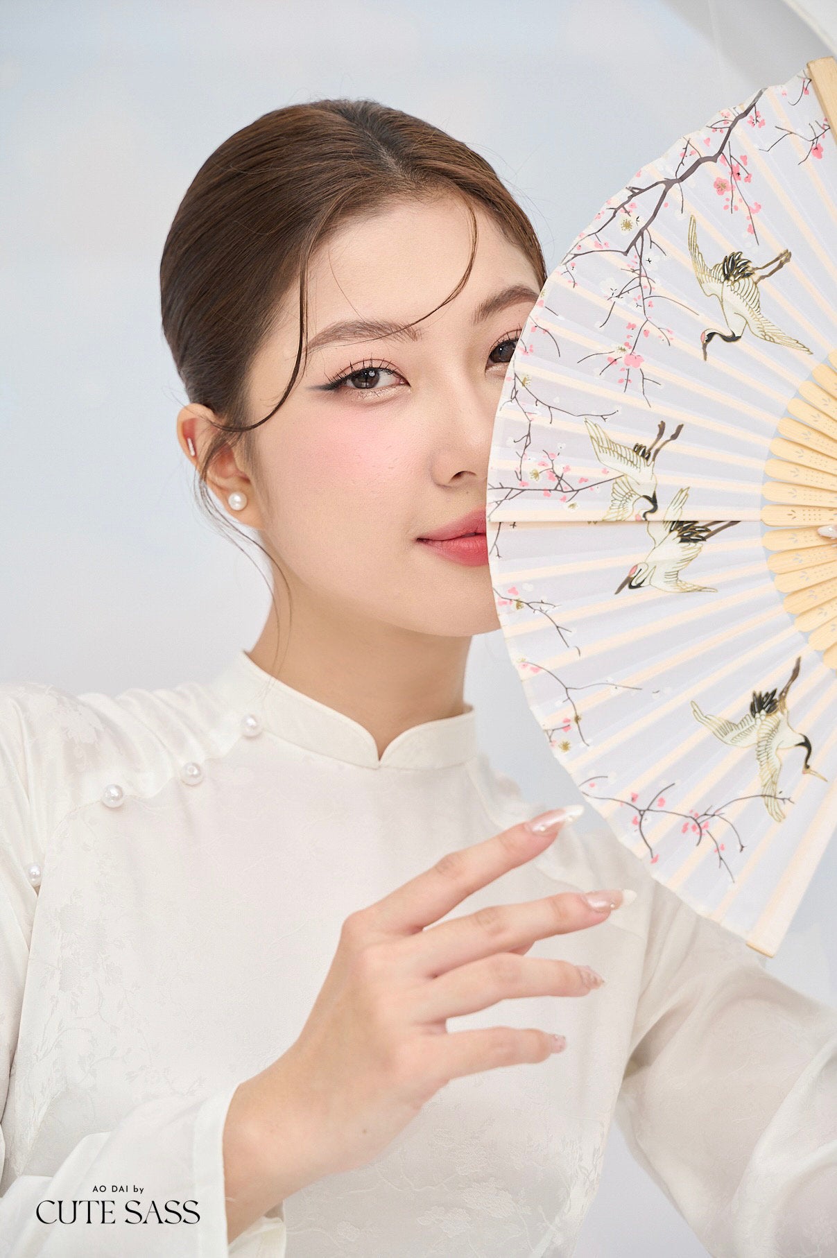 Tinh Kỳ - White High Collar Ao Dai Set |Pre-made Traditional Vietnamese Ao Dai|Ao Dai with Pants|Graduaion