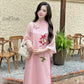 Pink Embroidery Amaryllis Ao Dai Set |Pre-made Modernized Vietnamese Ao Dai| Ao Dai with Pants | Lunar New Year| Ao Dai Truyen Thong|12B