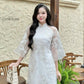 White Foliage Embroidery Ao Dai Set |Pre-made Modernized Vietnamese Ao Dai| Ao Dai with Pants | Lunar New Year| Ao Dai Truyen Thong|21A