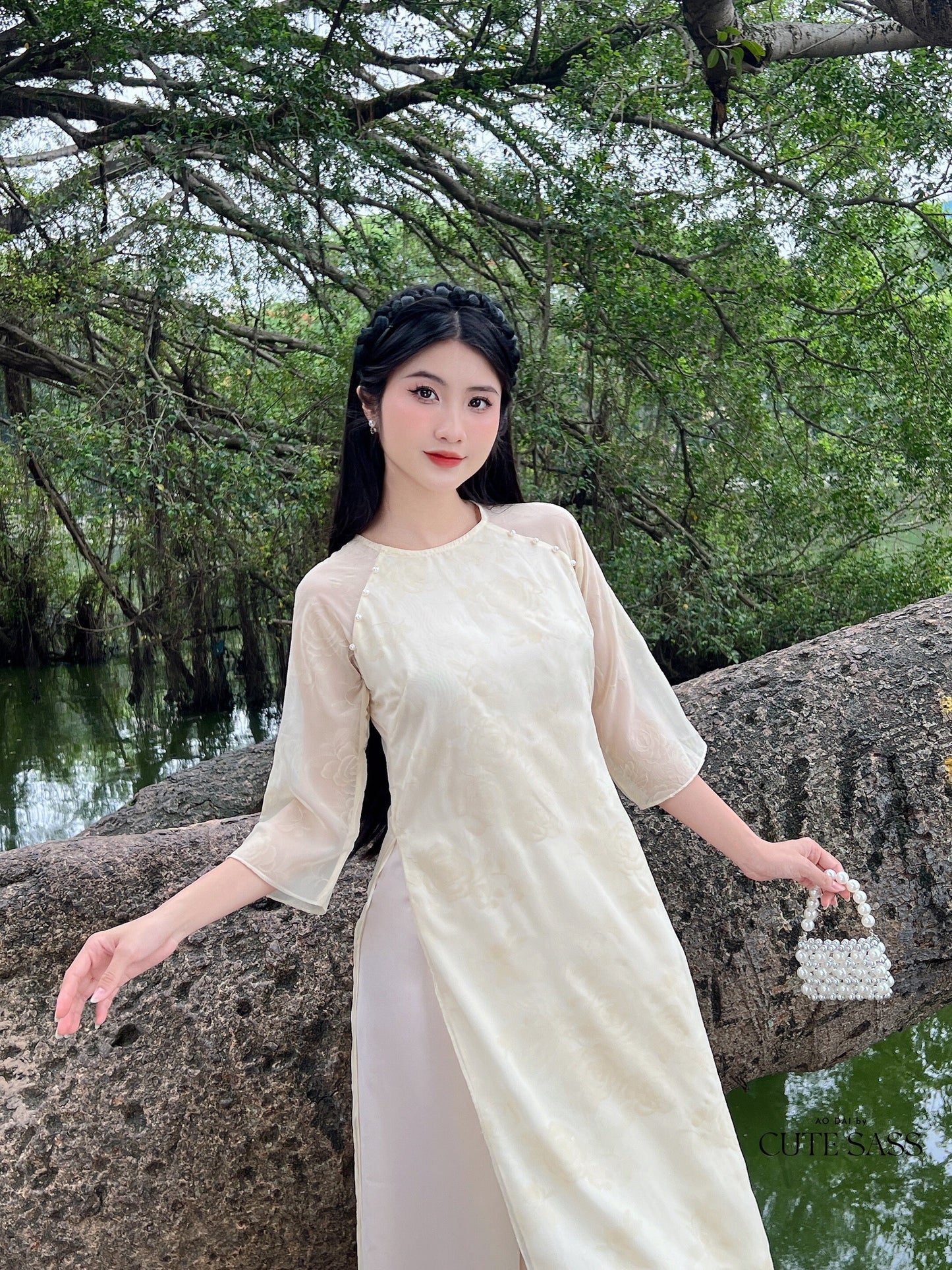 Shifted Rose Velvety Chiffon Ao Dai Top Only, NO PANTS (4 Colors)| Pre-made Modernized Vietnamese Ao Dai | Lunar New Year|11-12C