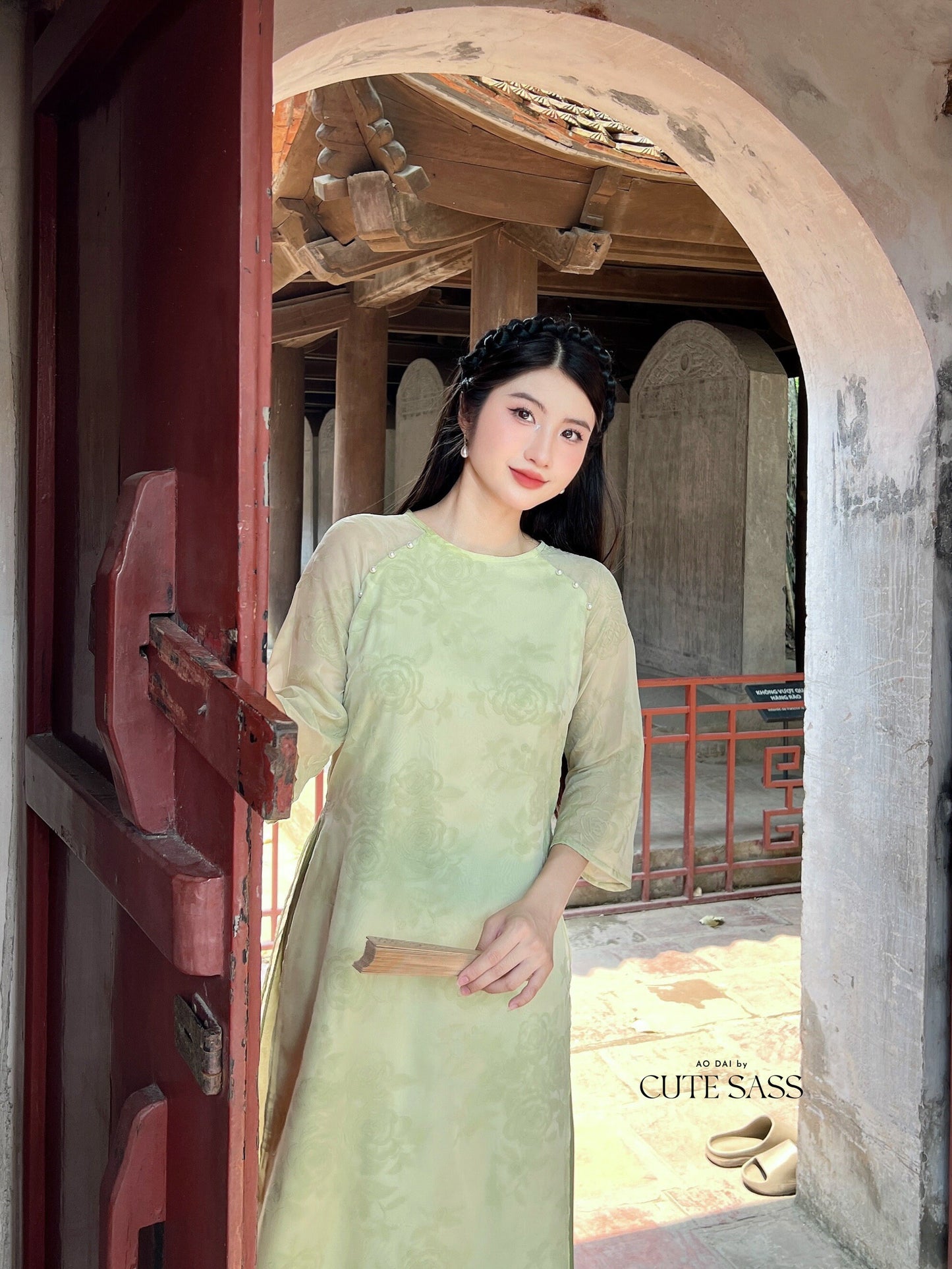 Shifted Rose Velvety Chiffon Ao Dai Top Only, NO PANTS (4 Colors)| Pre-made Modernized Vietnamese Ao Dai | Lunar New Year|11-12C