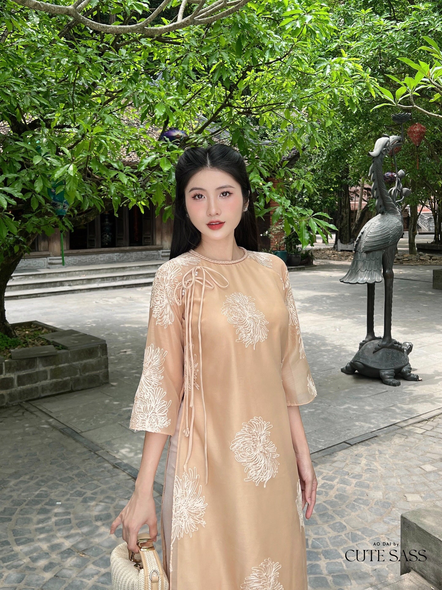 Shifted Chiffon Embroidery Ao Dai Top Only, NO PANTS