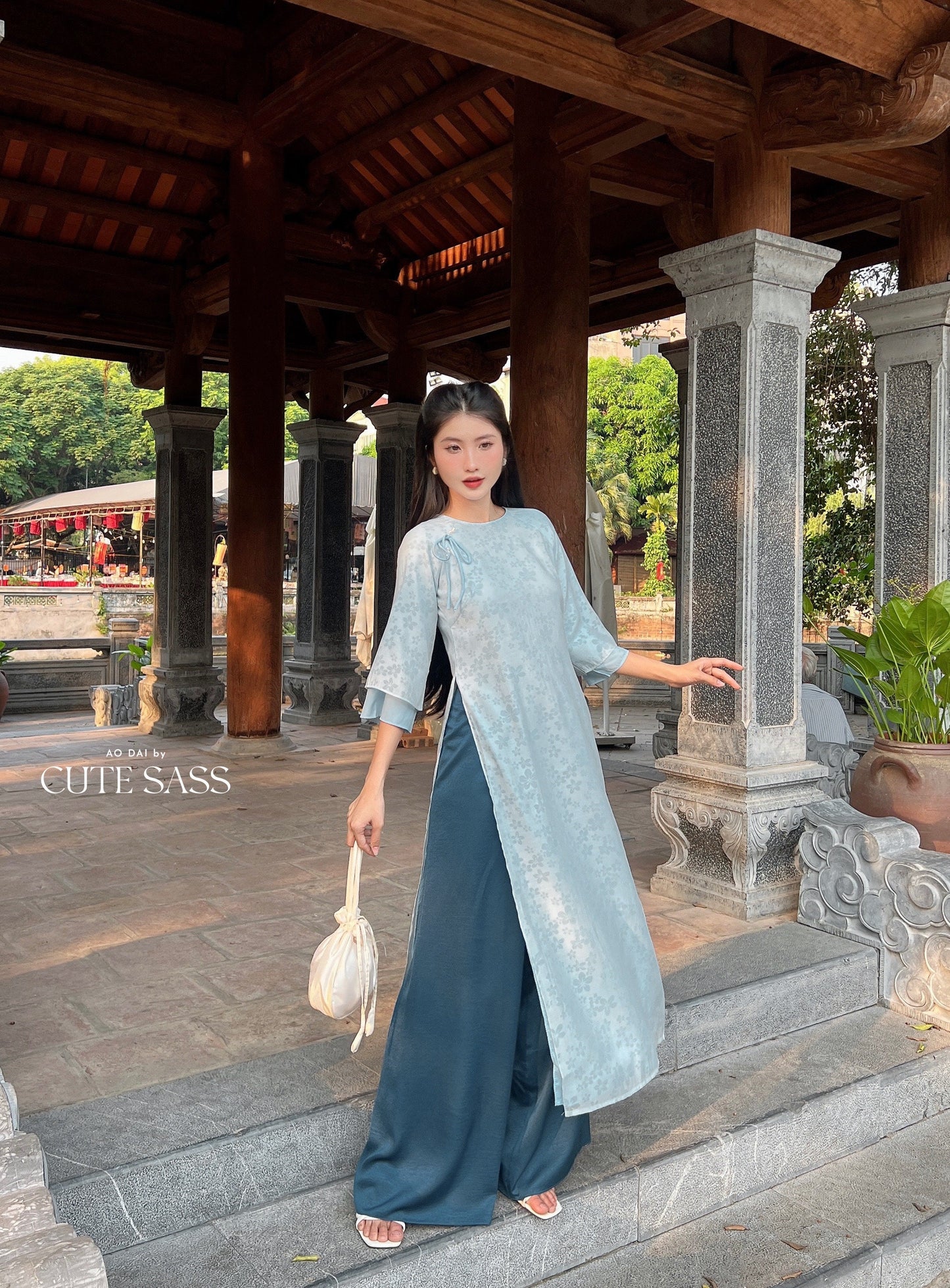 Shifted Daisy Chiffon Ao Dai Top Only, NO PANTS (3 Colors)
