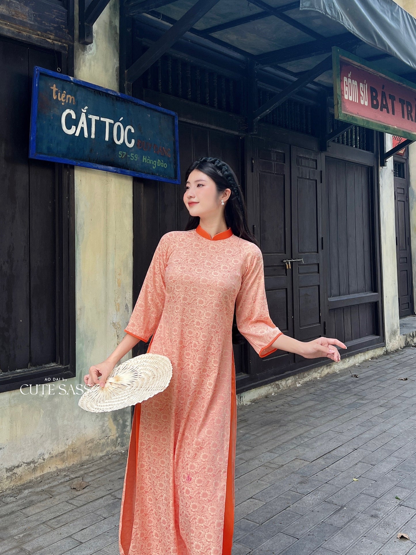 Orange Gam Ao Dai Set| Pre-made Vietnamese Ao Dai| Women Ao Dai | Lunar New Year| Ao Dai Truyen Thong|14D