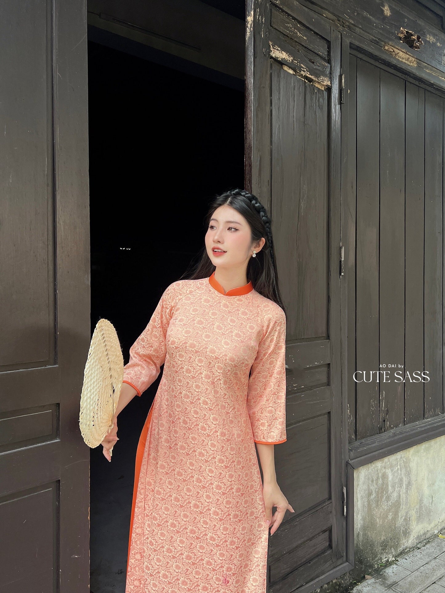 Orange Gam Ao Dai Set| Pre-made Vietnamese Ao Dai| Women Ao Dai | Lunar New Year| Ao Dai Truyen Thong|14D
