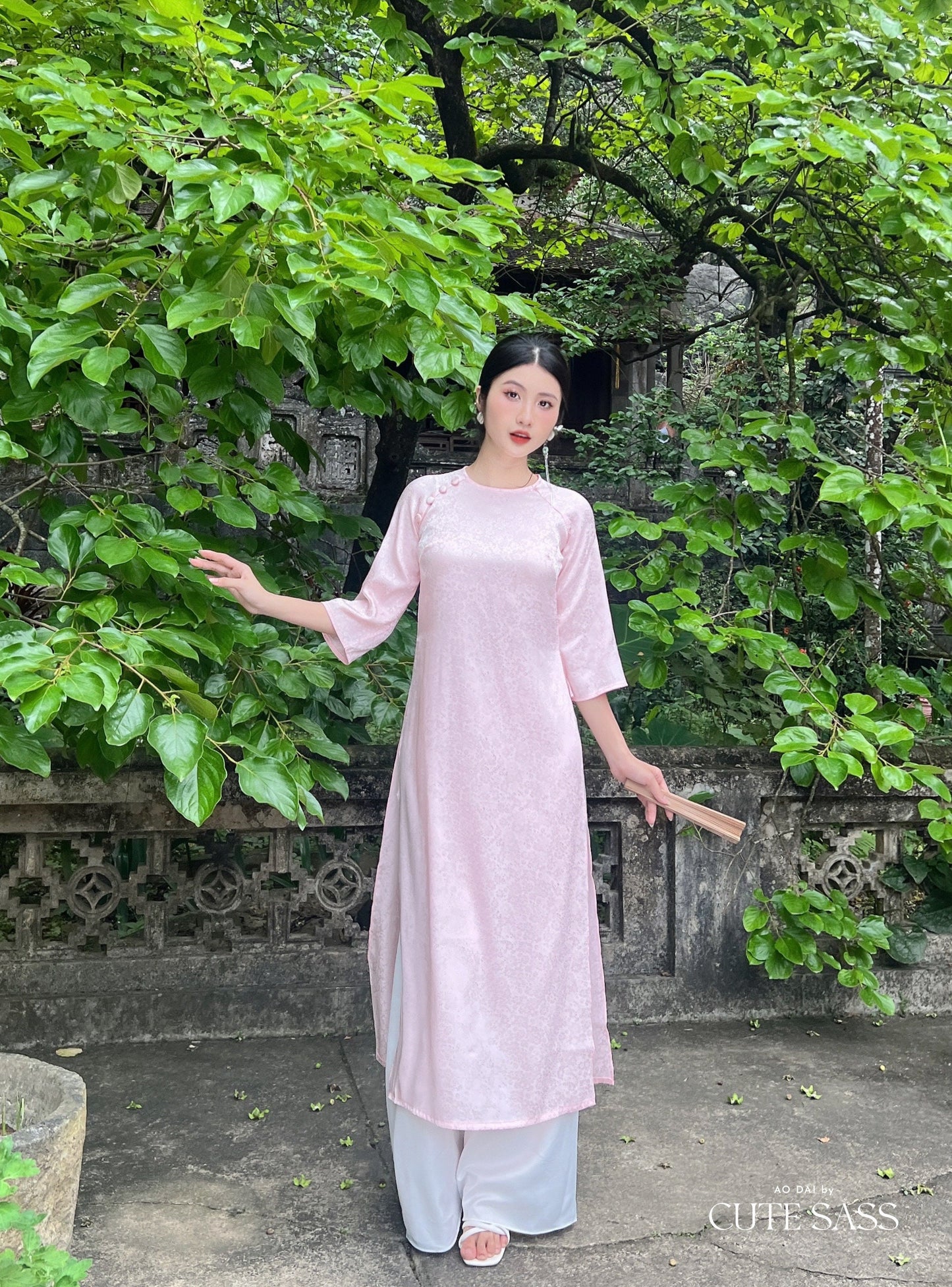 Light Pink Gam Ao Dai Top Only, NO PANTS | Pre-made Vietnamese Ao Dai| Women Ao Dai | Lunar New Year| Ao Dai Truyen Thong|10B