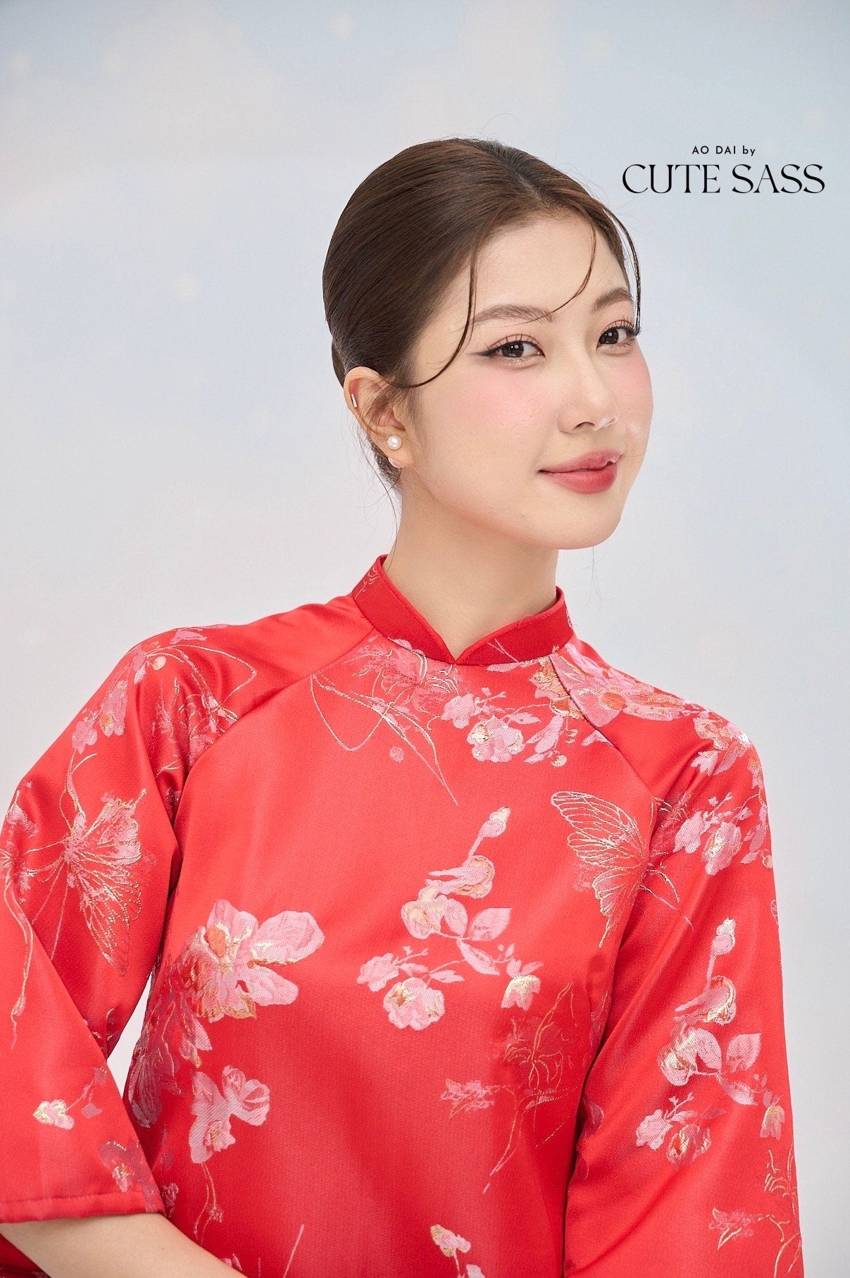 Red and Gold Butterfly Garden Shifted Ao Dai Set |Pre-made Modernized Vietnamese Ao Dai| Lunar New Year| Ao Dai Truyen Thong| 1-2D