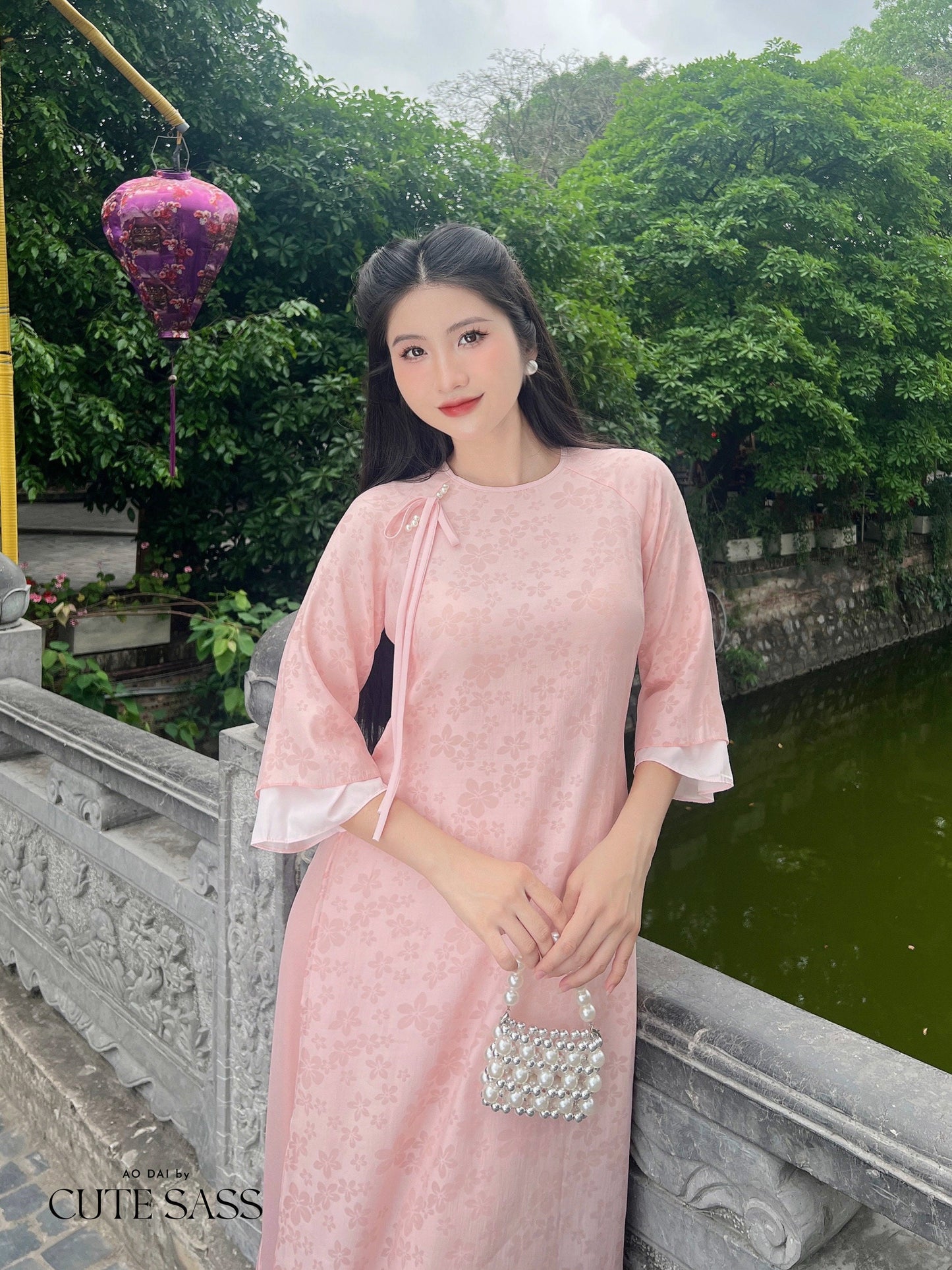 Shifted Daisy Chiffon Ao Dai Top Only, NO PANTS (3 Colors)