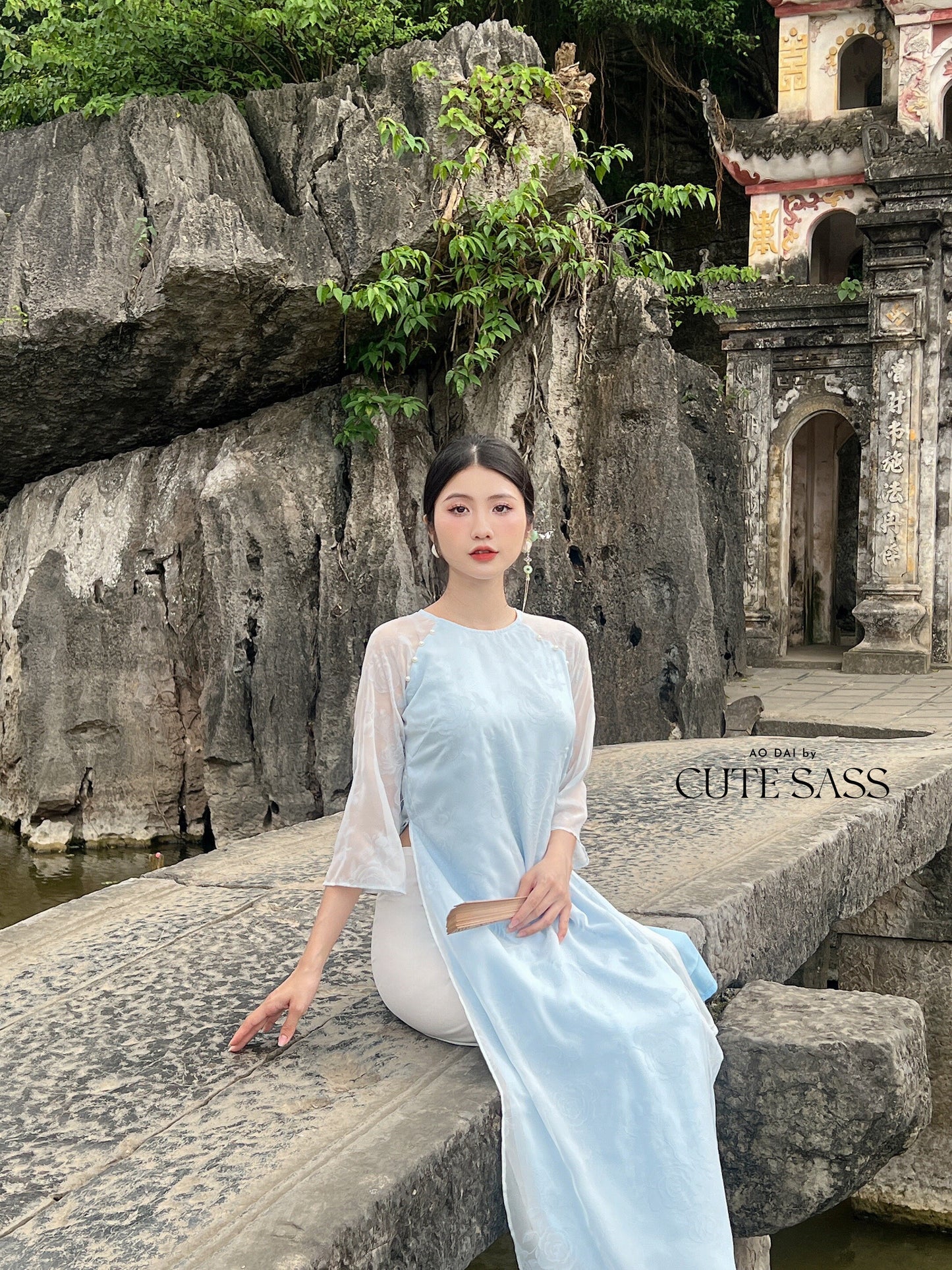 Shifted Rose Velvety Chiffon Ao Dai Top Only, NO PANTS (4 Colors)| Pre-made Modernized Vietnamese Ao Dai | Lunar New Year|11-12C
