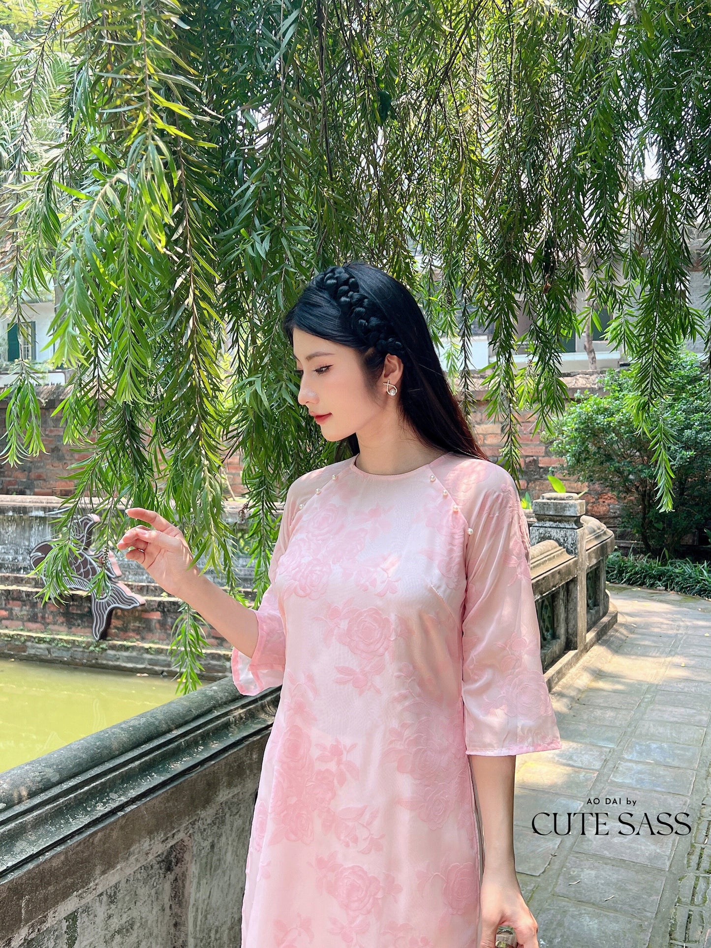 Shifted Rose Velvety Chiffon Ao Dai Top Only, NO PANTS (4 Colors)| Pre-made Modernized Vietnamese Ao Dai | Lunar New Year|11-12C