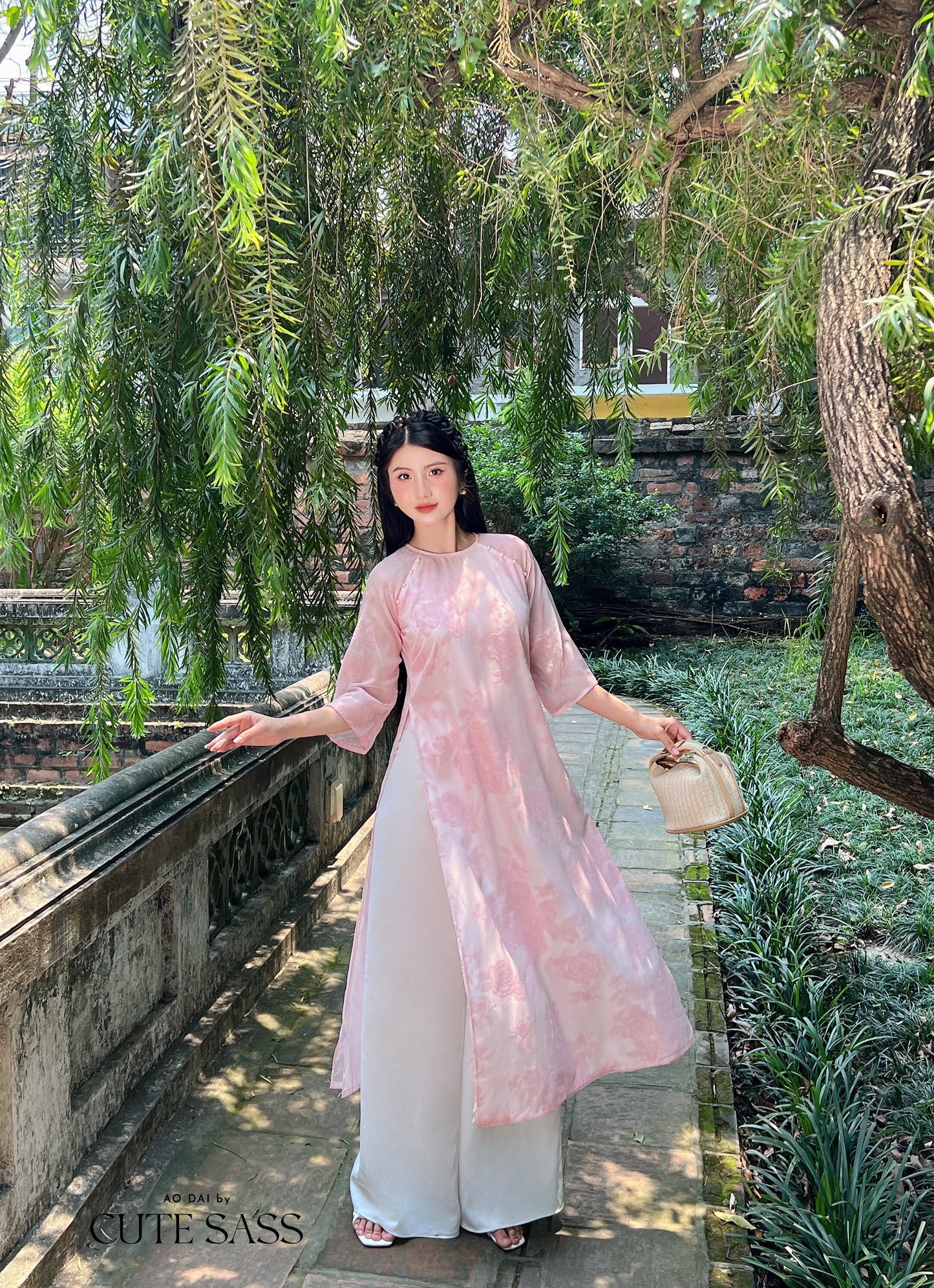 Shifted Rose Velvety Chiffon Ao Dai Top Only, NO PANTS (4 Colors)| Pre-made Modernized Vietnamese Ao Dai | Lunar New Year|11-12C