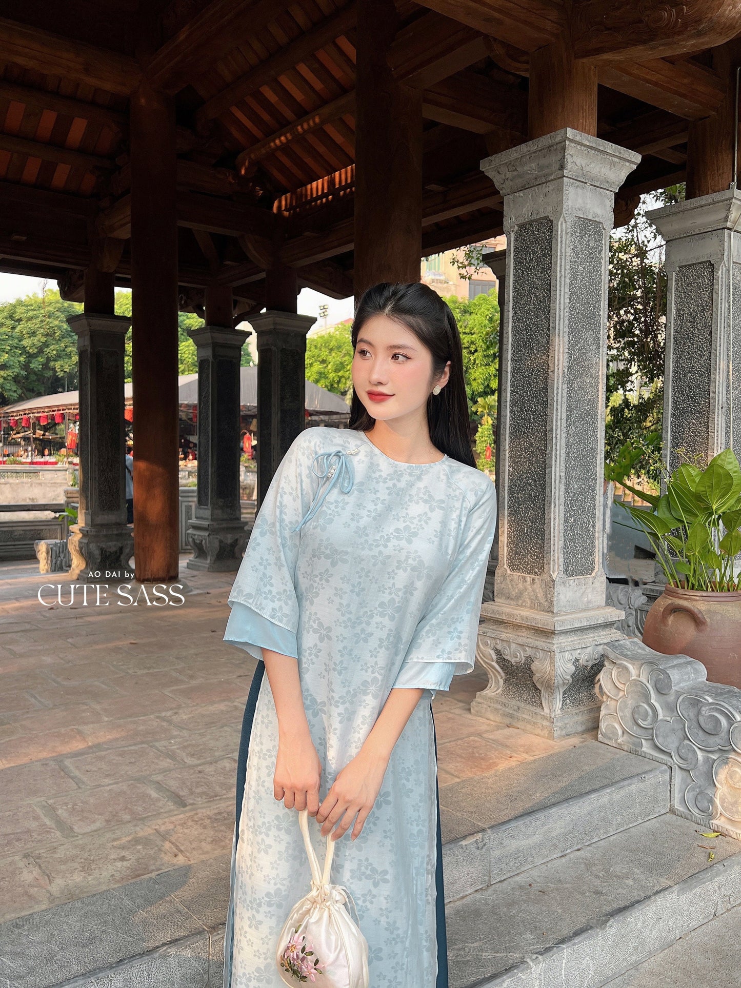Shifted Daisy Chiffon Ao Dai Top Only, NO PANTS (3 Colors)