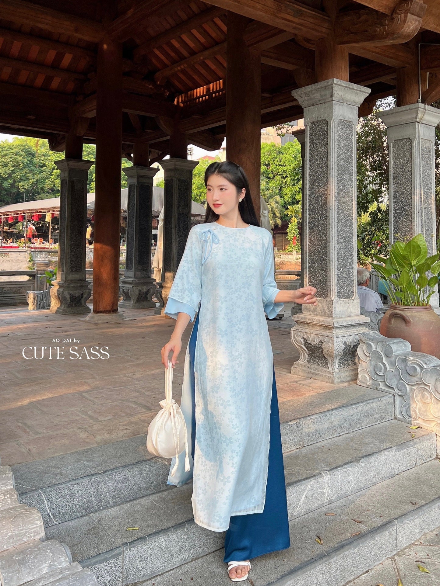 Shifted Daisy Chiffon Ao Dai Top Only, NO PANTS (3 Colors)