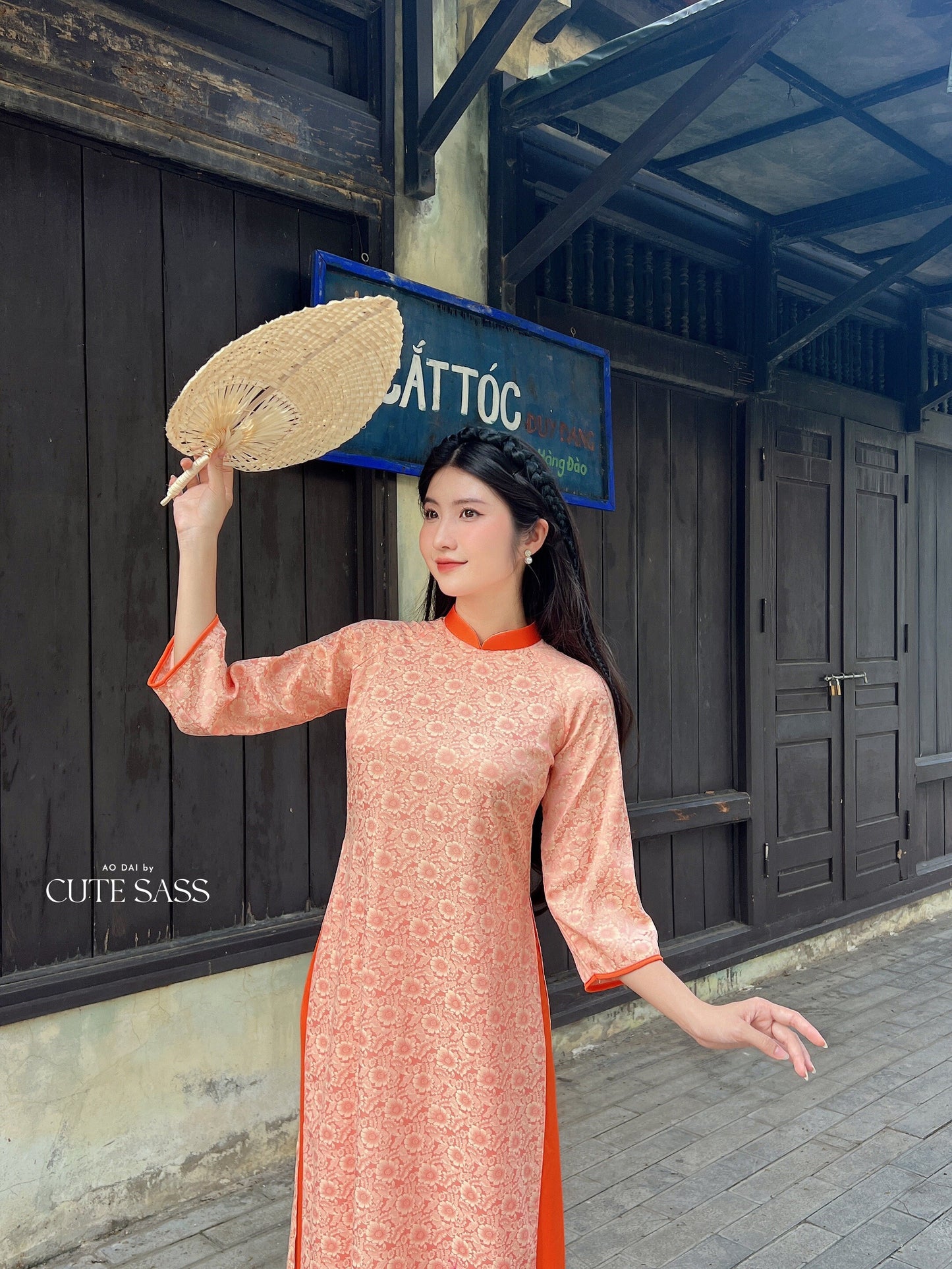 Orange Gam Ao Dai Set| Pre-made Vietnamese Ao Dai| Women Ao Dai | Lunar New Year| Ao Dai Truyen Thong|14D