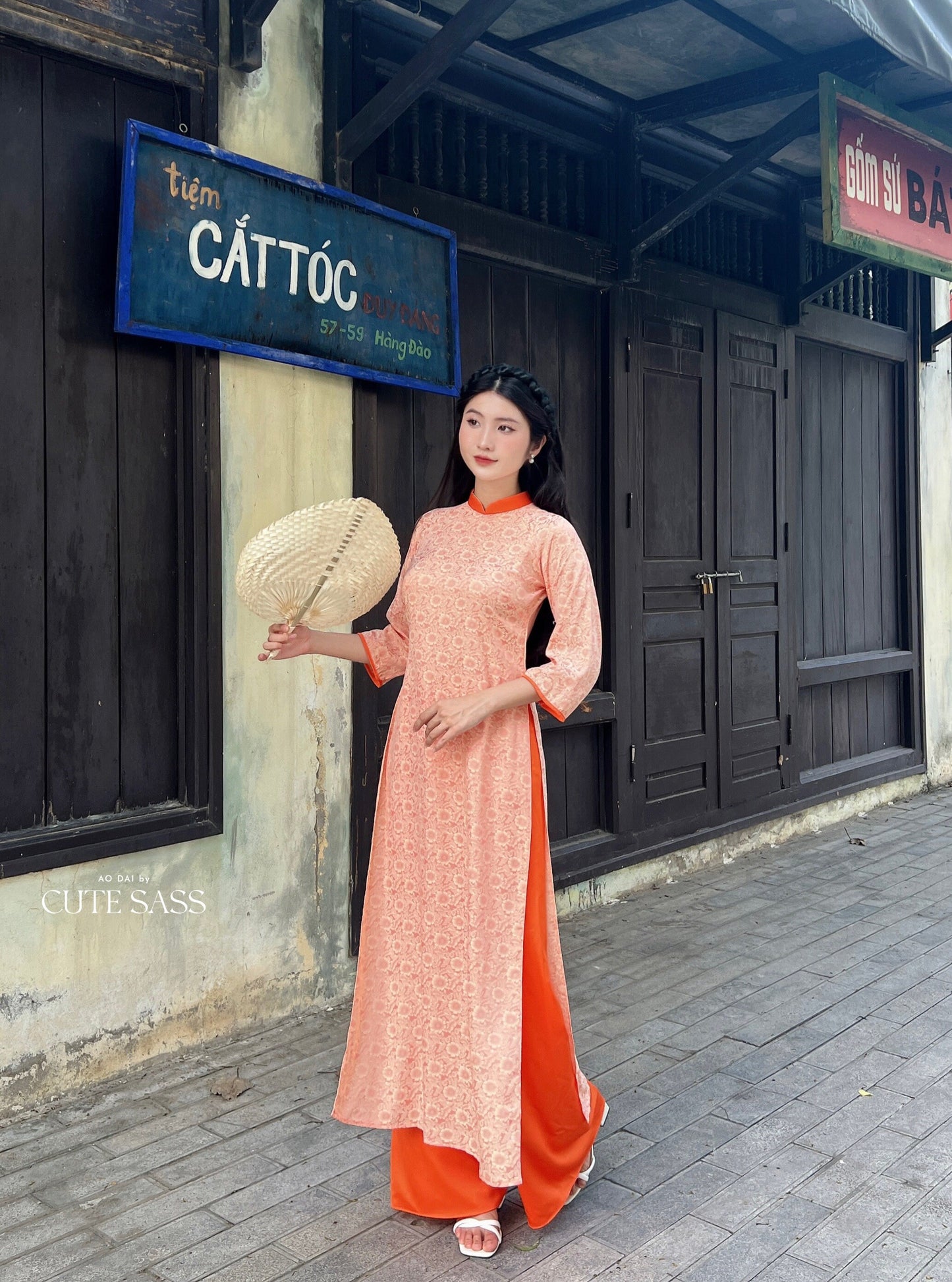 Orange Gam Ao Dai Set| Pre-made Vietnamese Ao Dai| Women Ao Dai | Lunar New Year| Ao Dai Truyen Thong|14D