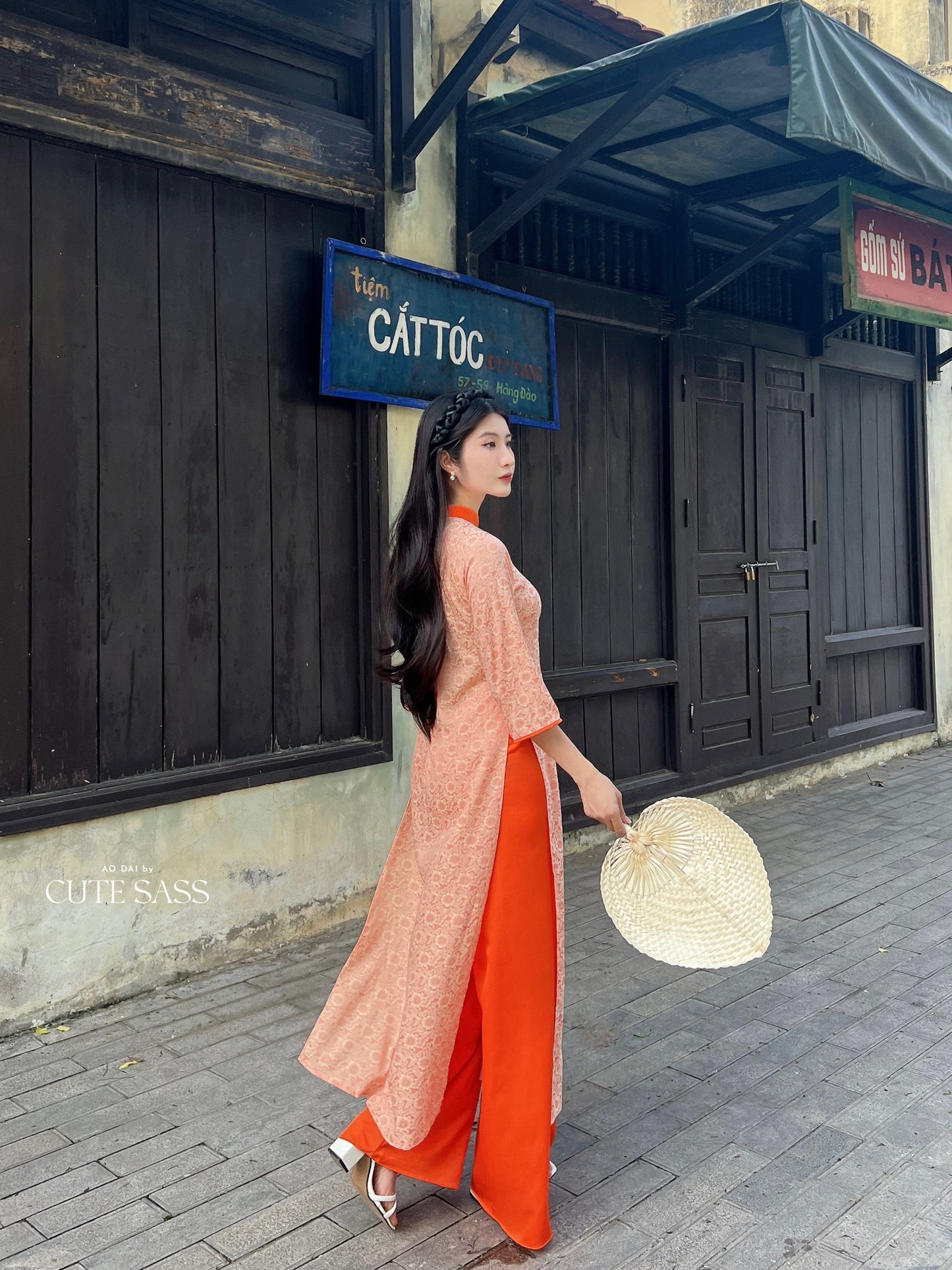 Orange Gam Ao Dai Set| Pre-made Vietnamese Ao Dai| Women Ao Dai | Lunar New Year| Ao Dai Truyen Thong|14D