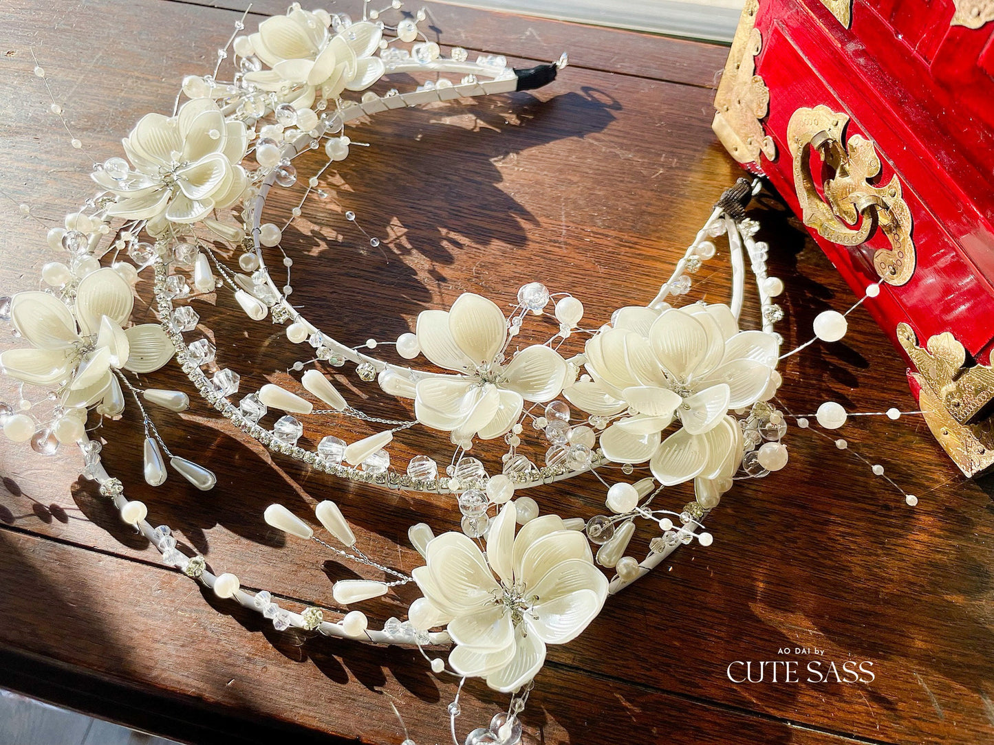 LUNA FLORA Lotus Pearl Head Piece #8 | Vietnamese Ao Dai Accessories | Wedding Ao Dai | Bridal Ao Dai| Tet Lunar New Year Headband